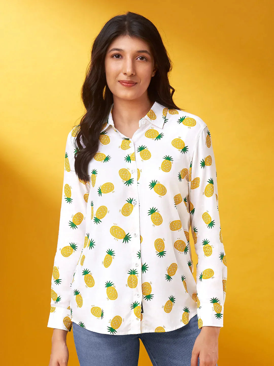 Pineapple Pattern Printed Women Shirt