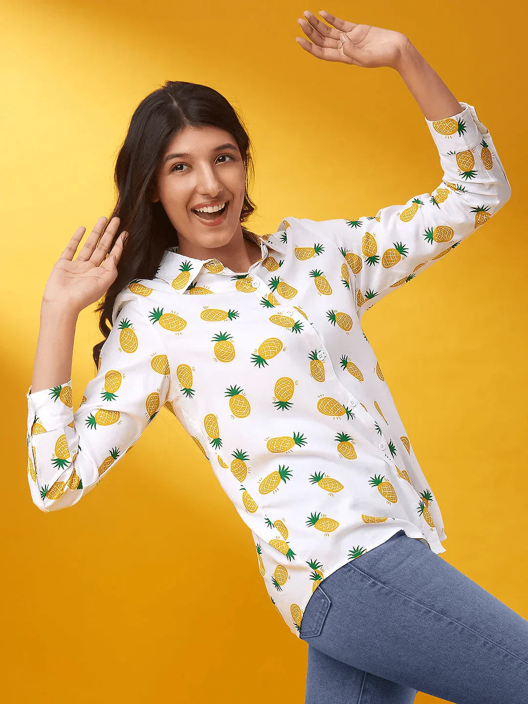 Pineapple Pattern Printed Women Shirt