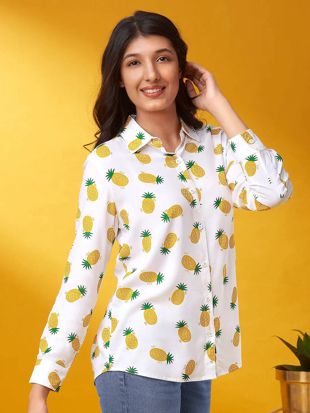 Pineapple Pattern Printed Women Shirt