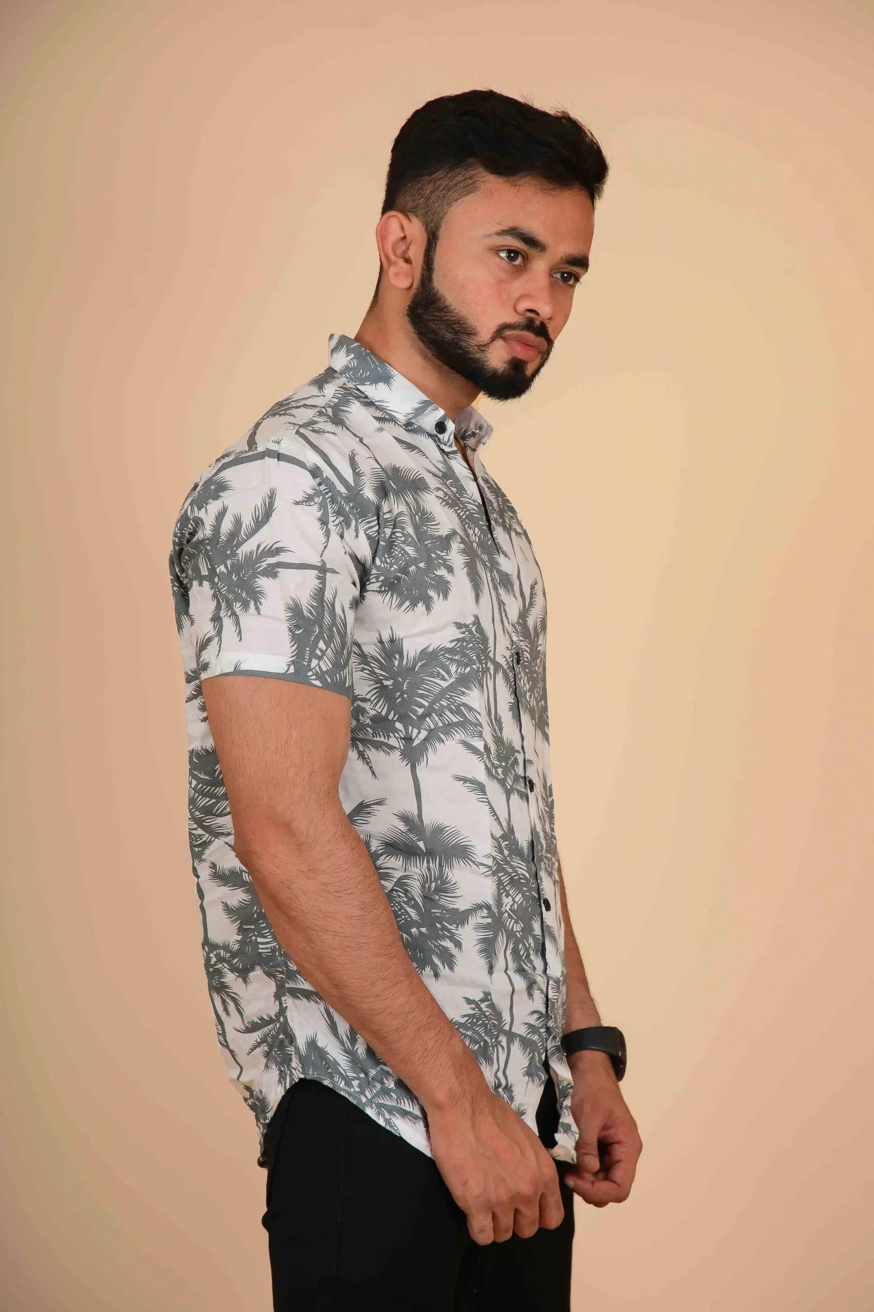 White & Grey Design Printed Shirt for Men