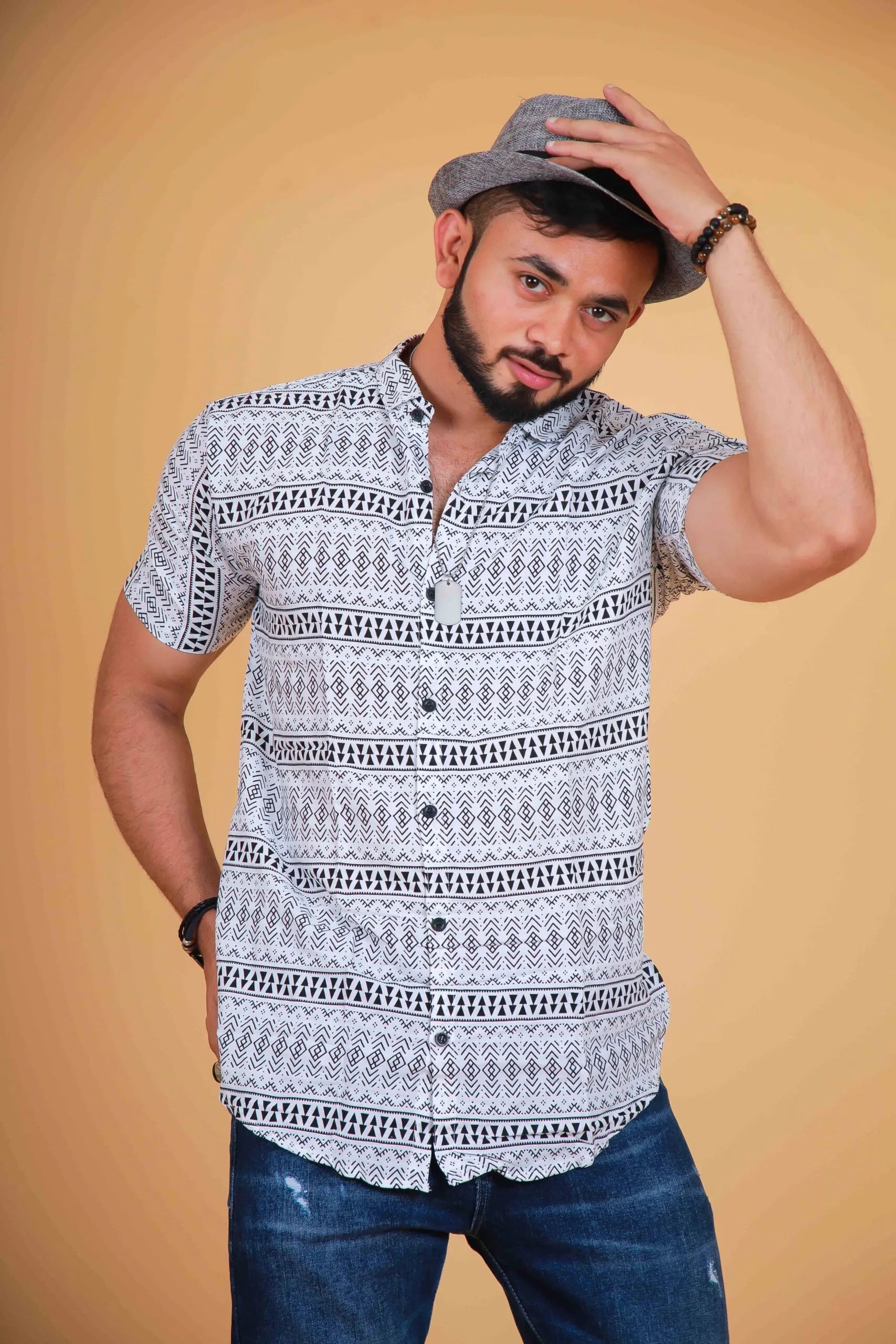 Vertical Tribal Printed White Shirt For Men