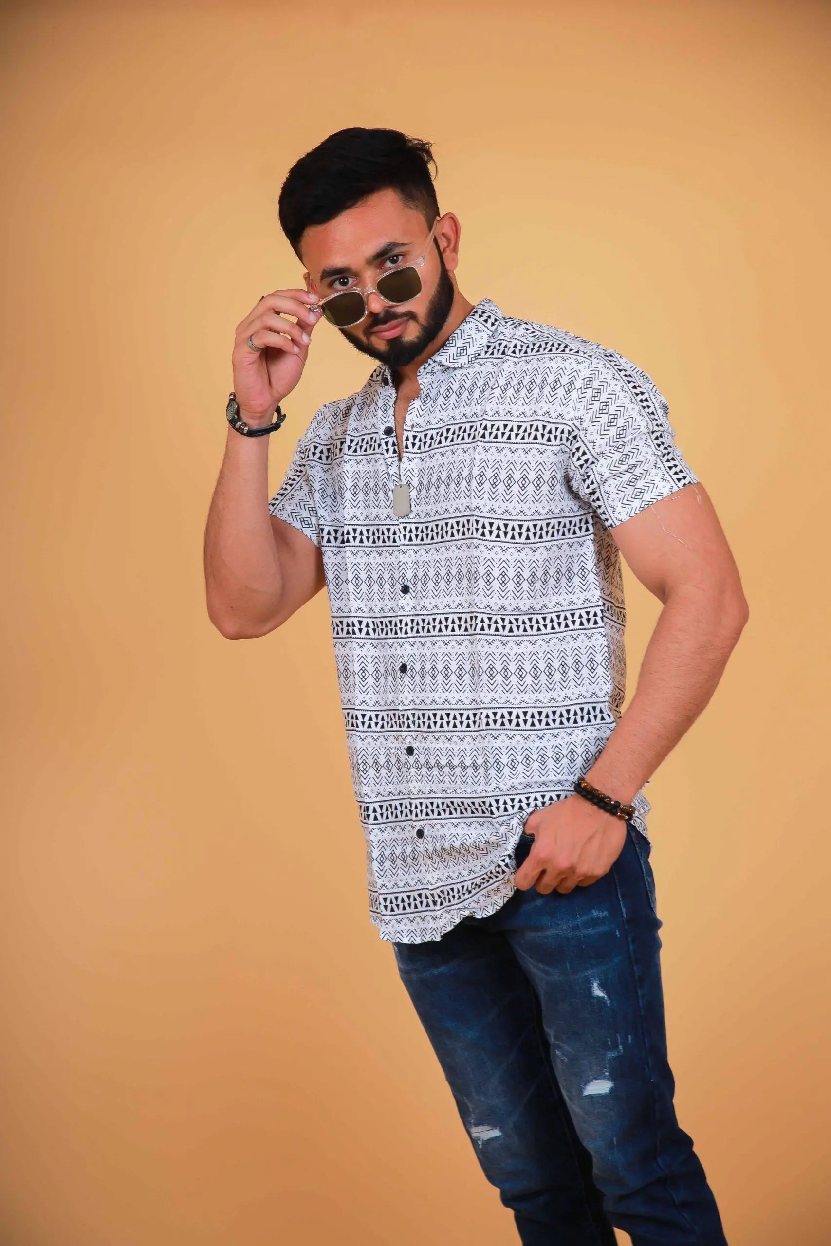 Vertical Tribal Printed White Shirt For Men