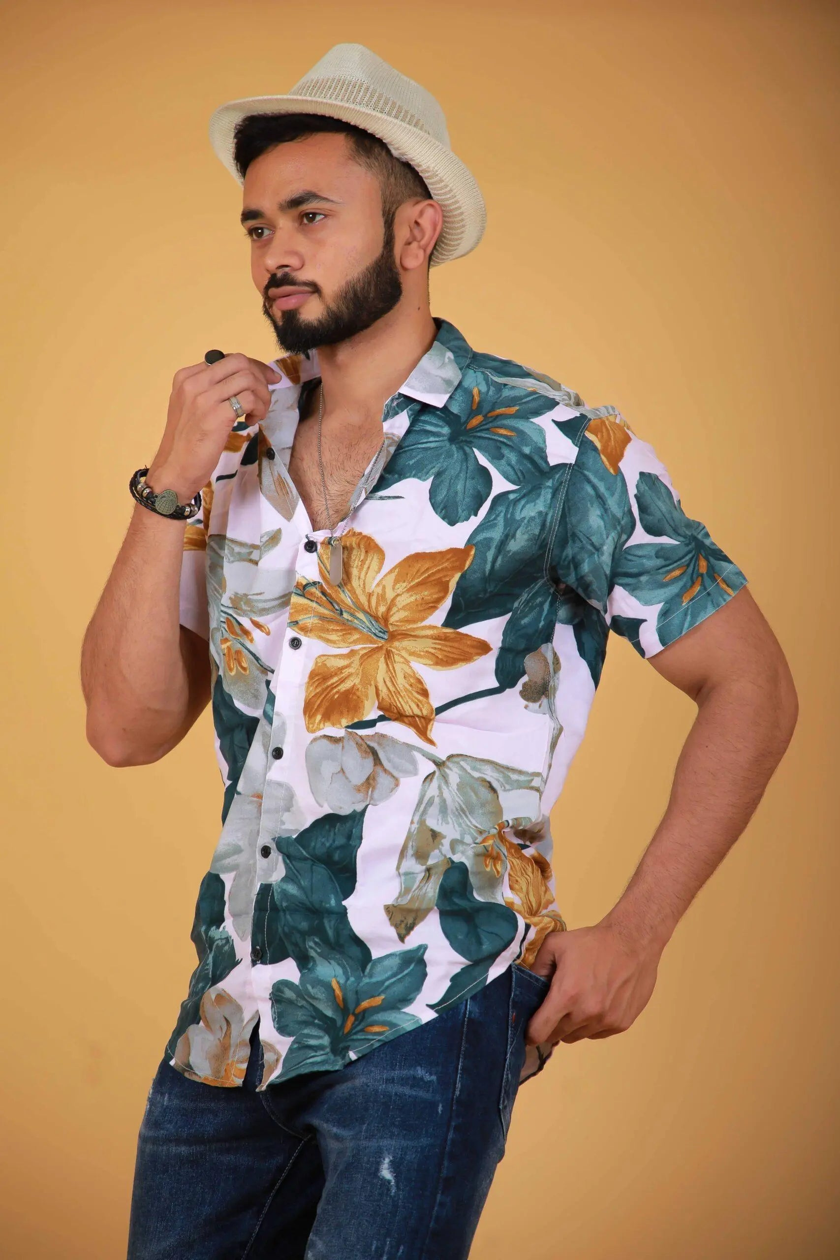 Leaf Printed Half Sleeve Printed Shirt For Men