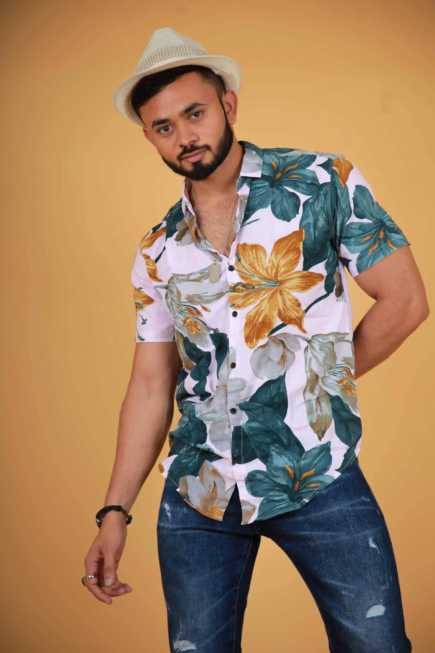 Leaf Printed Half Sleeve Printed Shirt For Men