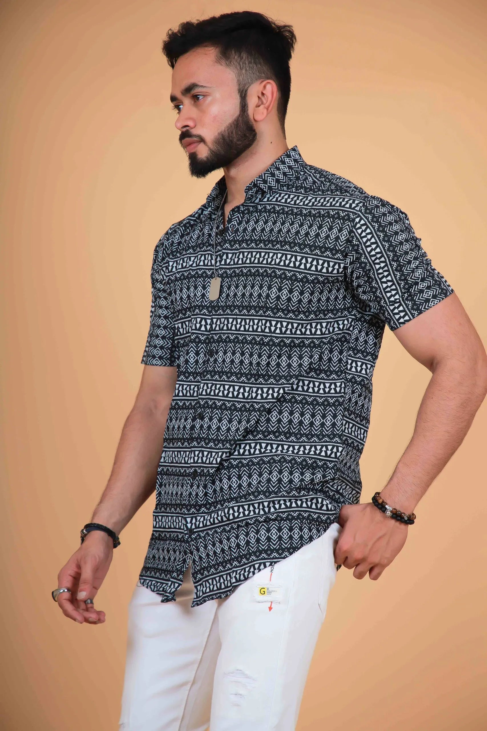 Vertical Tribal Printed Black Shirt For Men