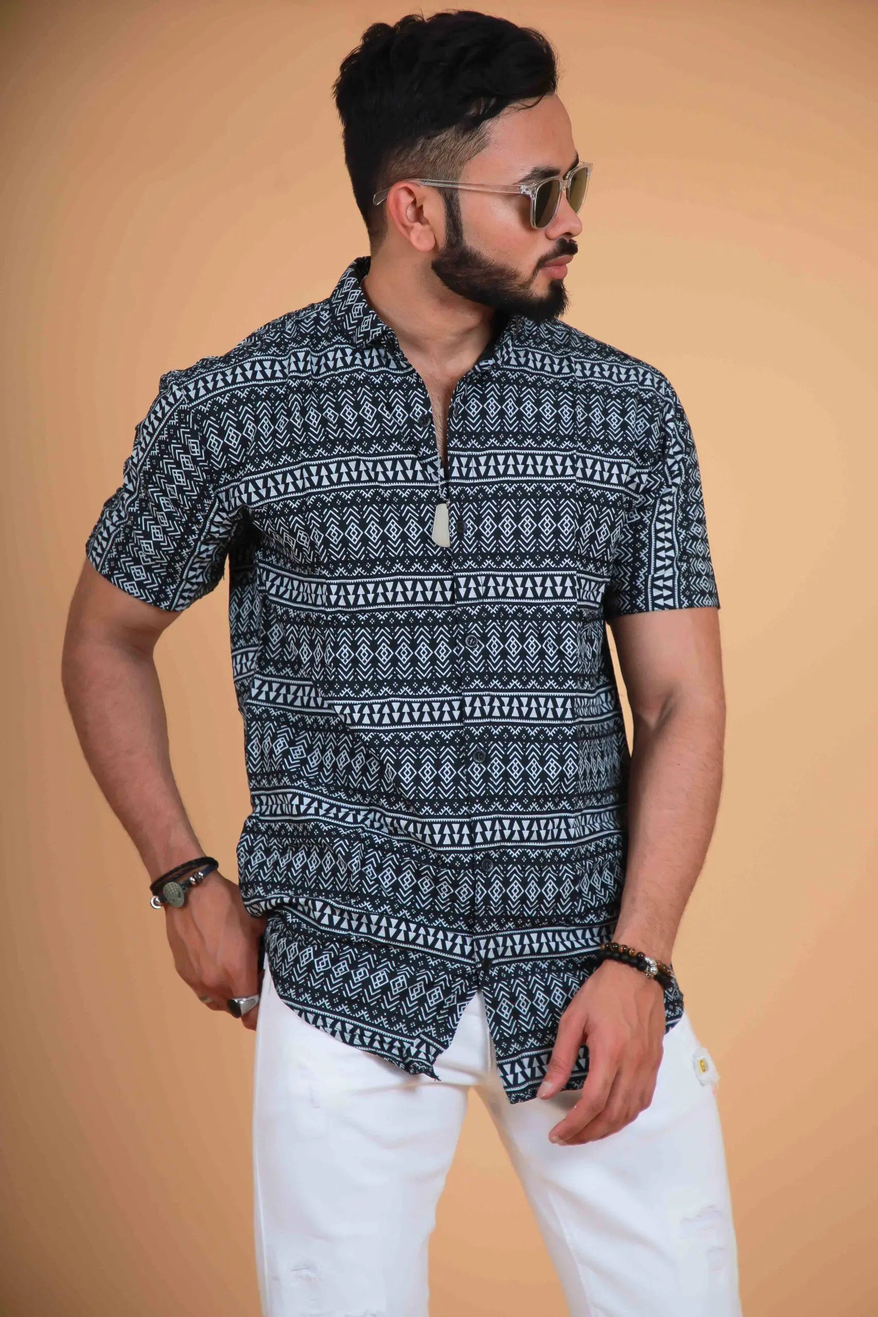 Vertical Tribal Printed Black Shirt For Men