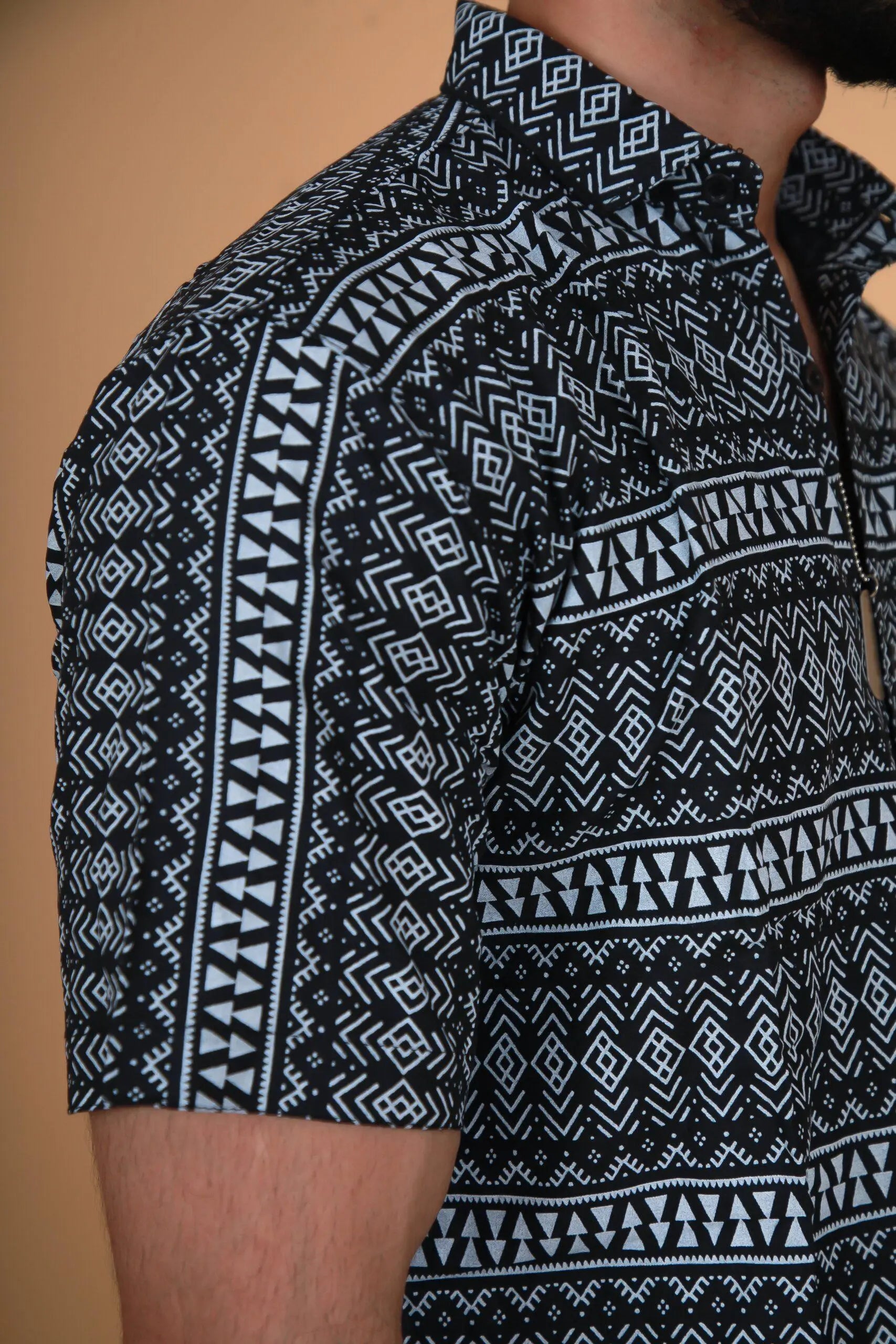 Vertical Tribal Printed Black Shirt For Men