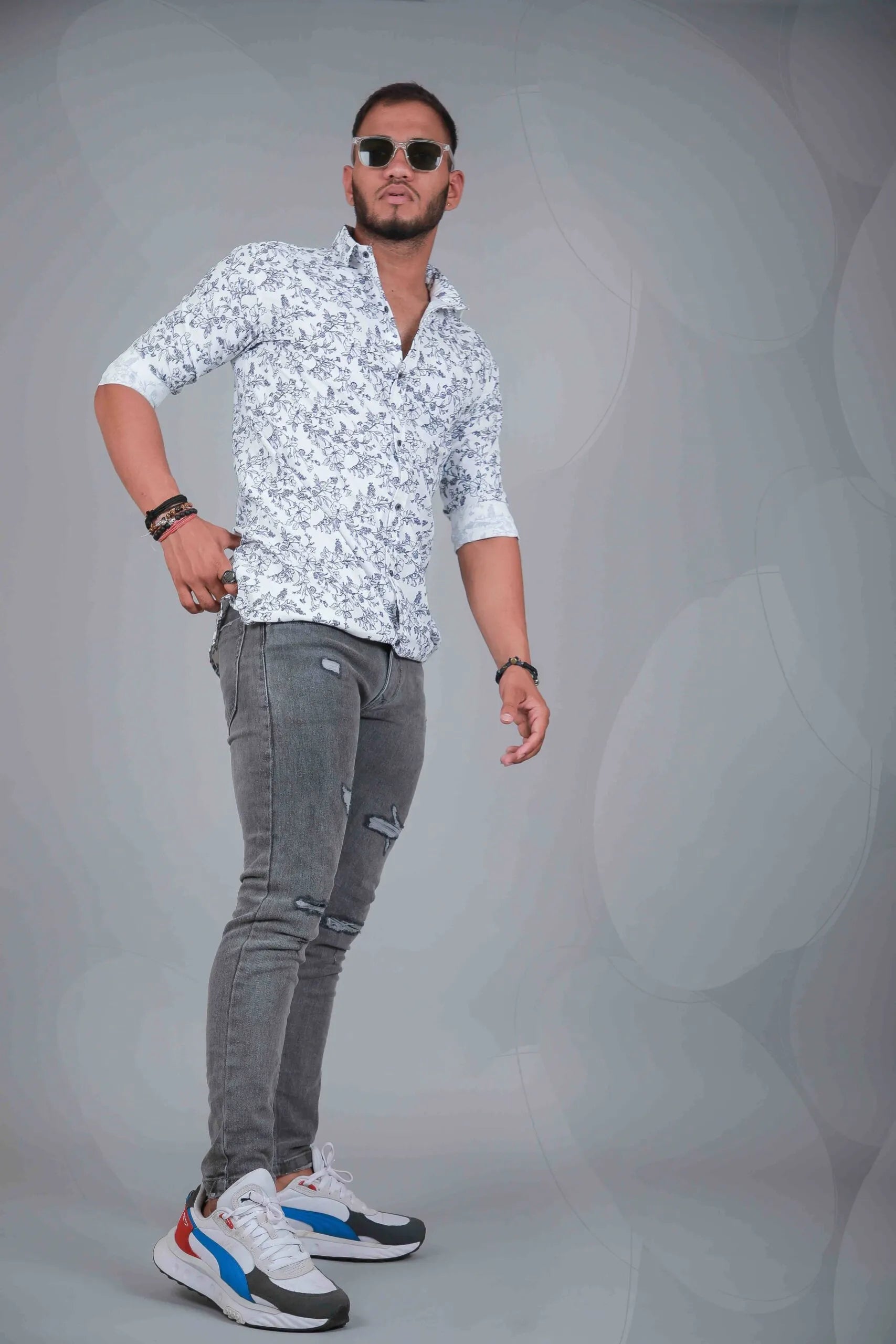 White Floral Casual Printed Shirt for Men