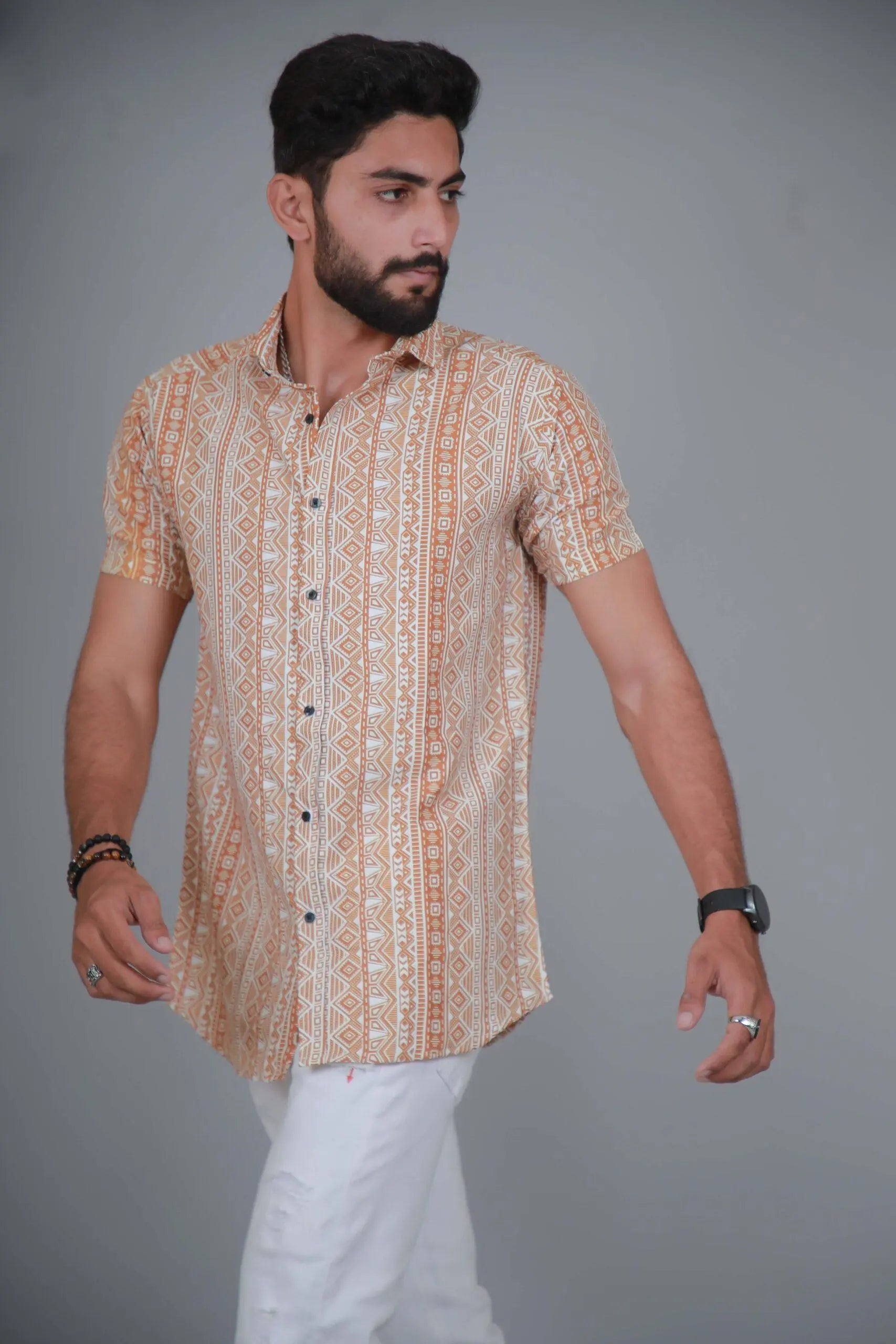 Classy Yellow Color Ethnic Printed Men Shirt