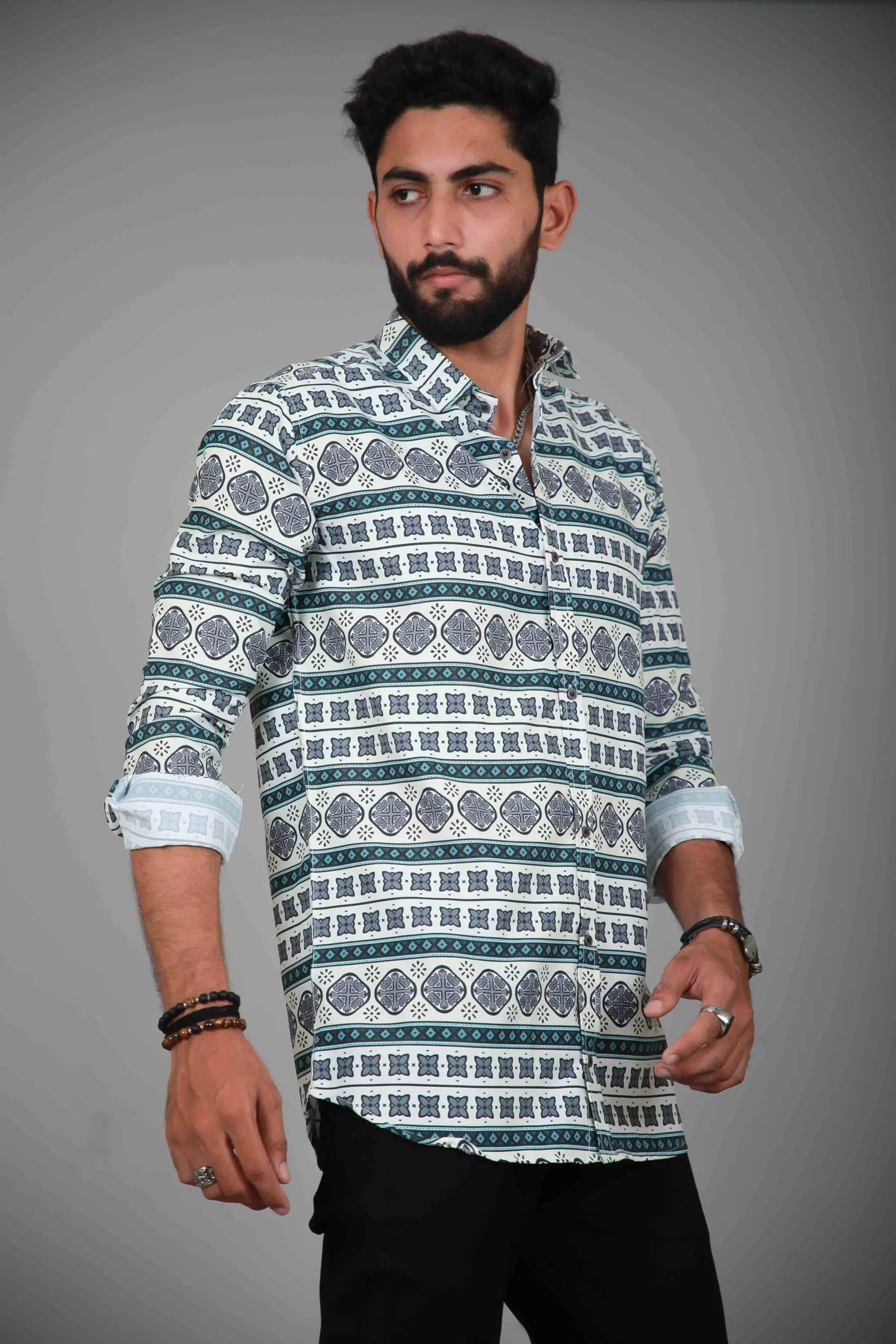 Green Abstract Element Pattern Shirt For Men