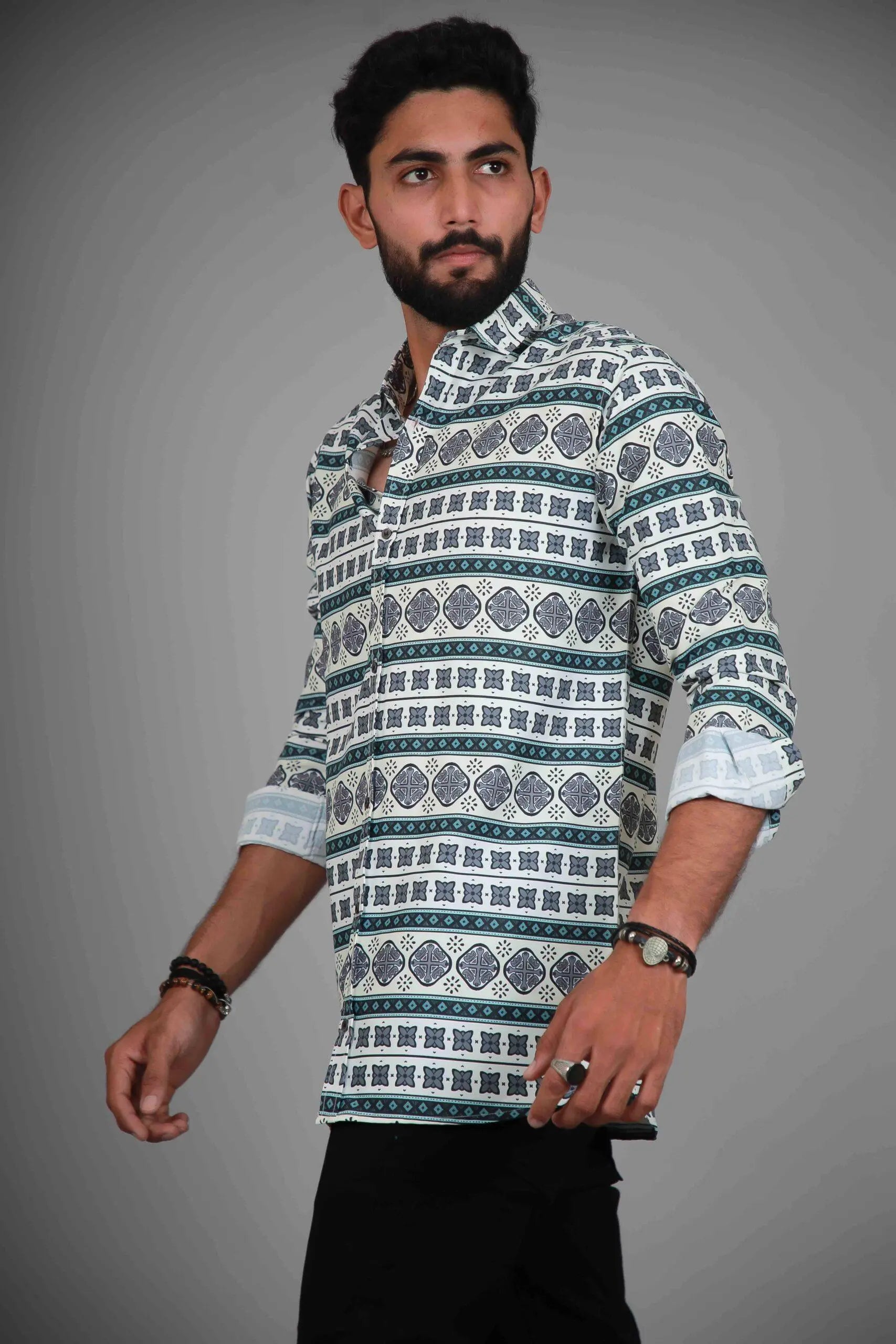 Green Abstract Element Pattern Shirt For Men