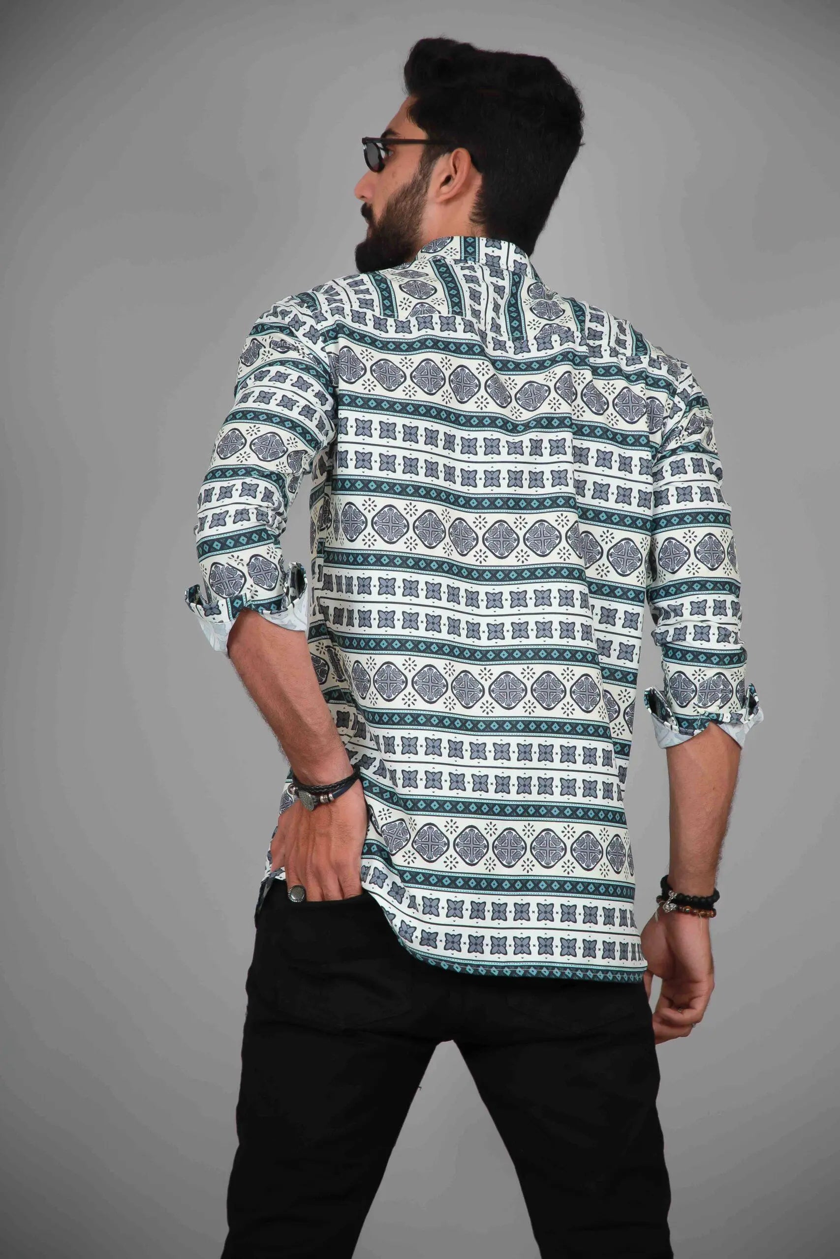 Green Abstract Element Pattern Shirt For Men