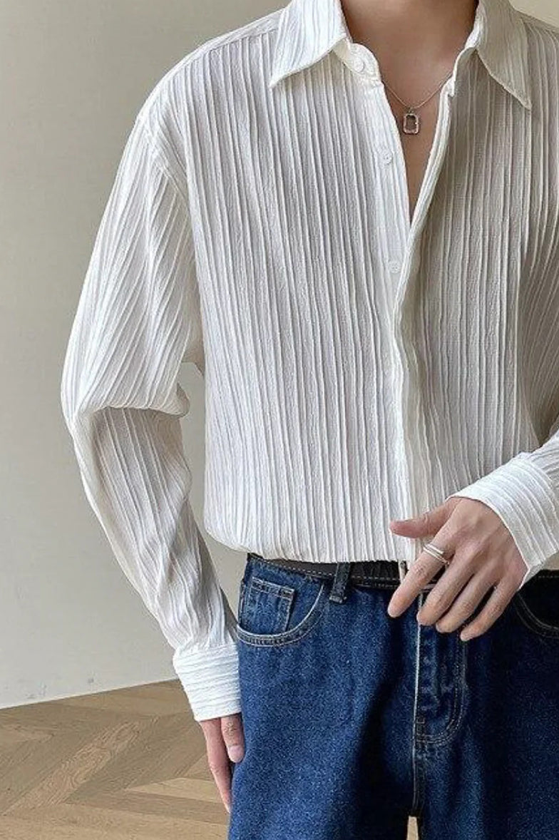 White Stripe Texture Full Sleeve Men Shirt