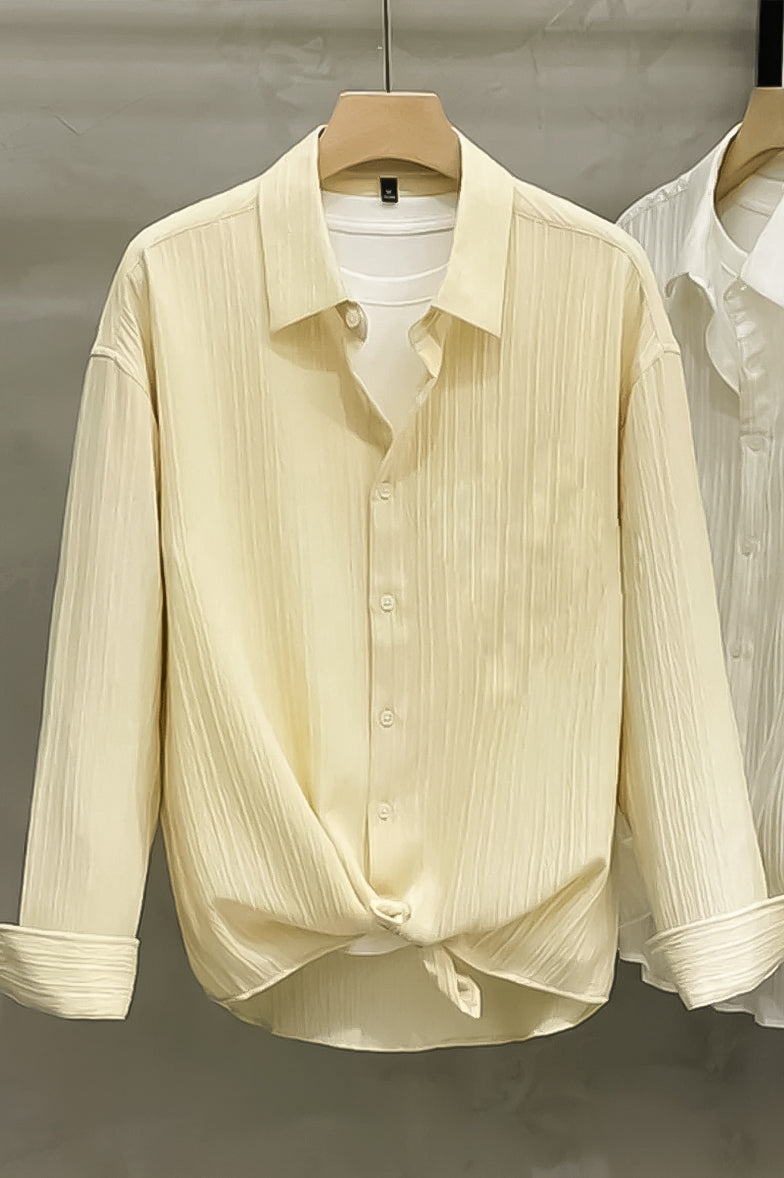 Cream Stripe Texture Full Sleeve Men Shirt