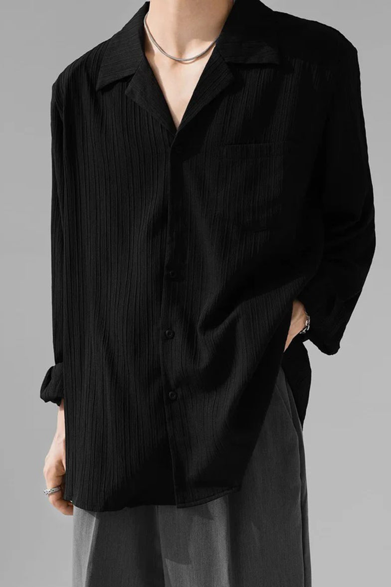 Black Stripe Texture Full Sleeve Men Shirt