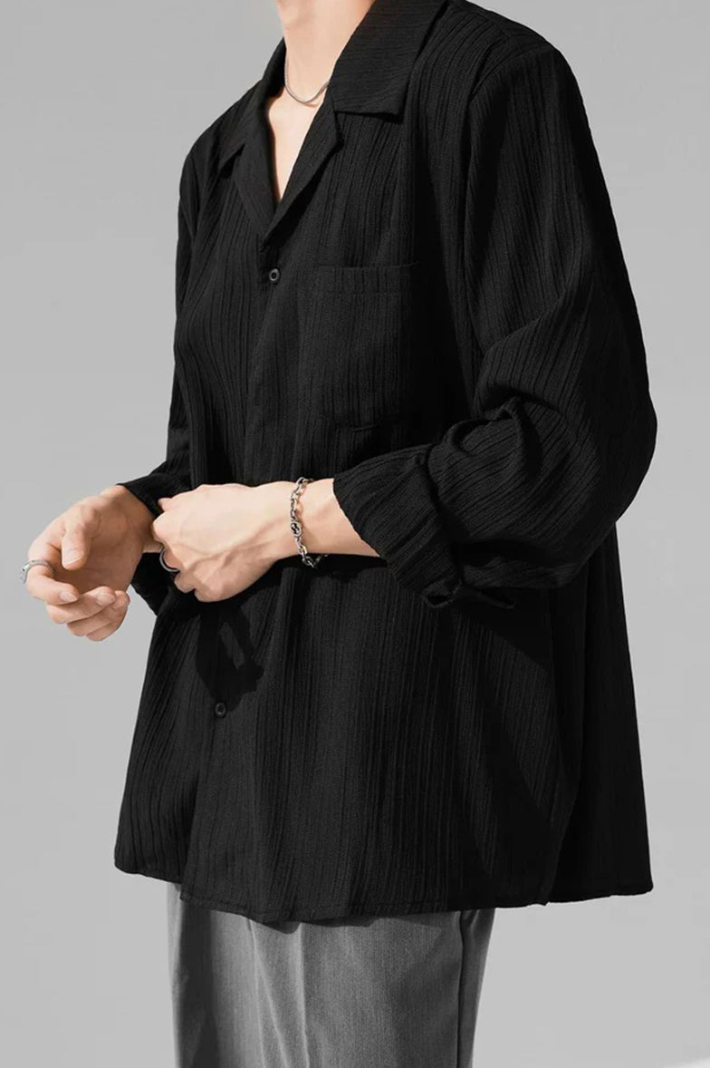 Black Stripe Texture Full Sleeve Men Shirt