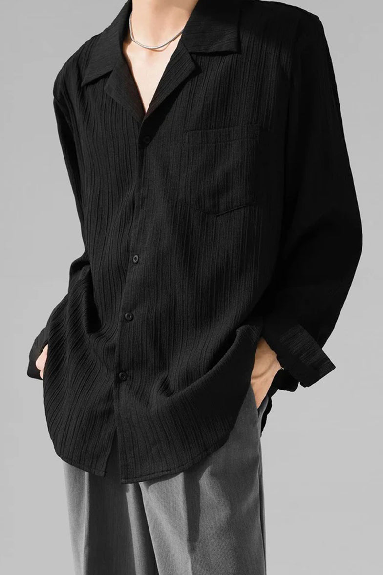 Black Stripe Texture Full Sleeve Men Shirt