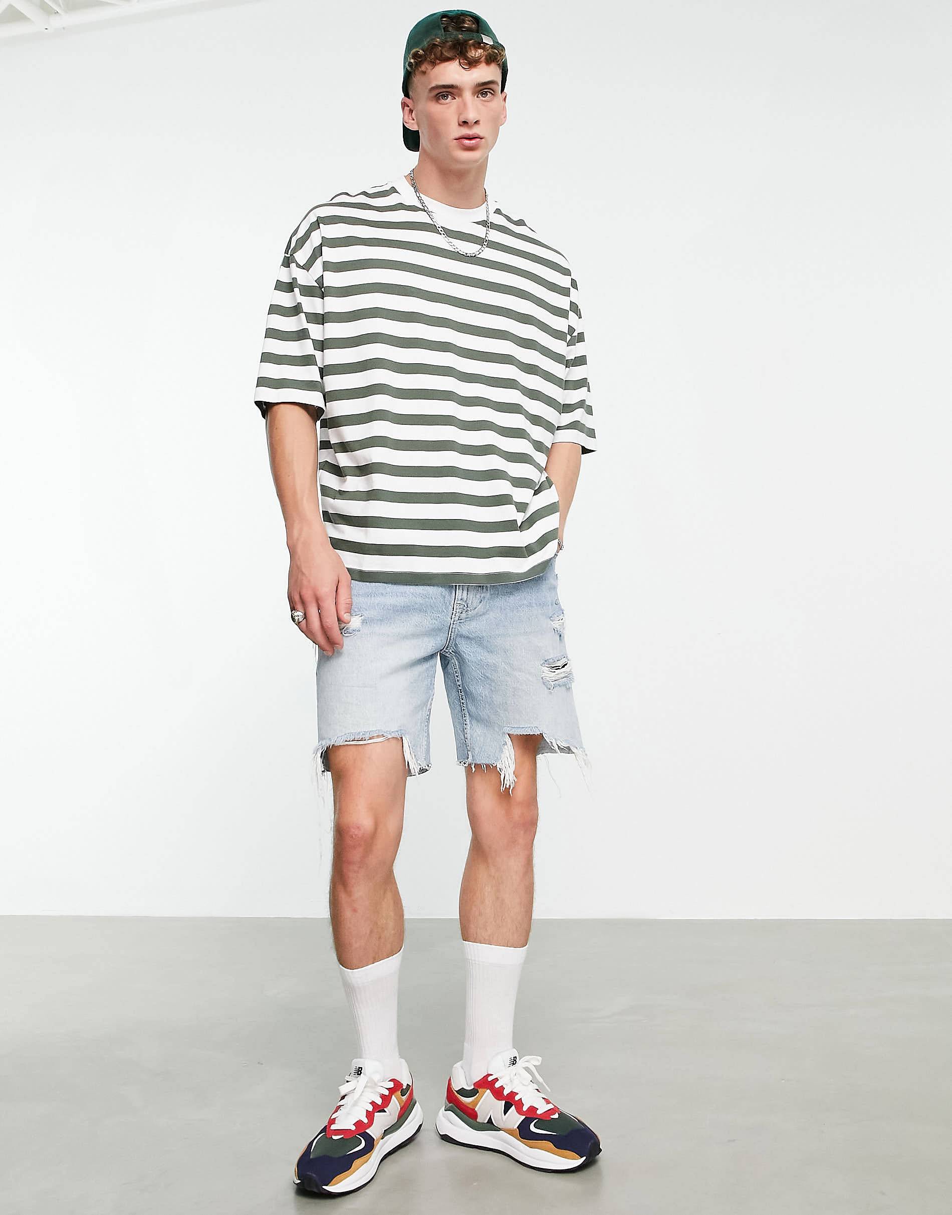 SAGE GREEN STRIPED T-SHIRT - MEN