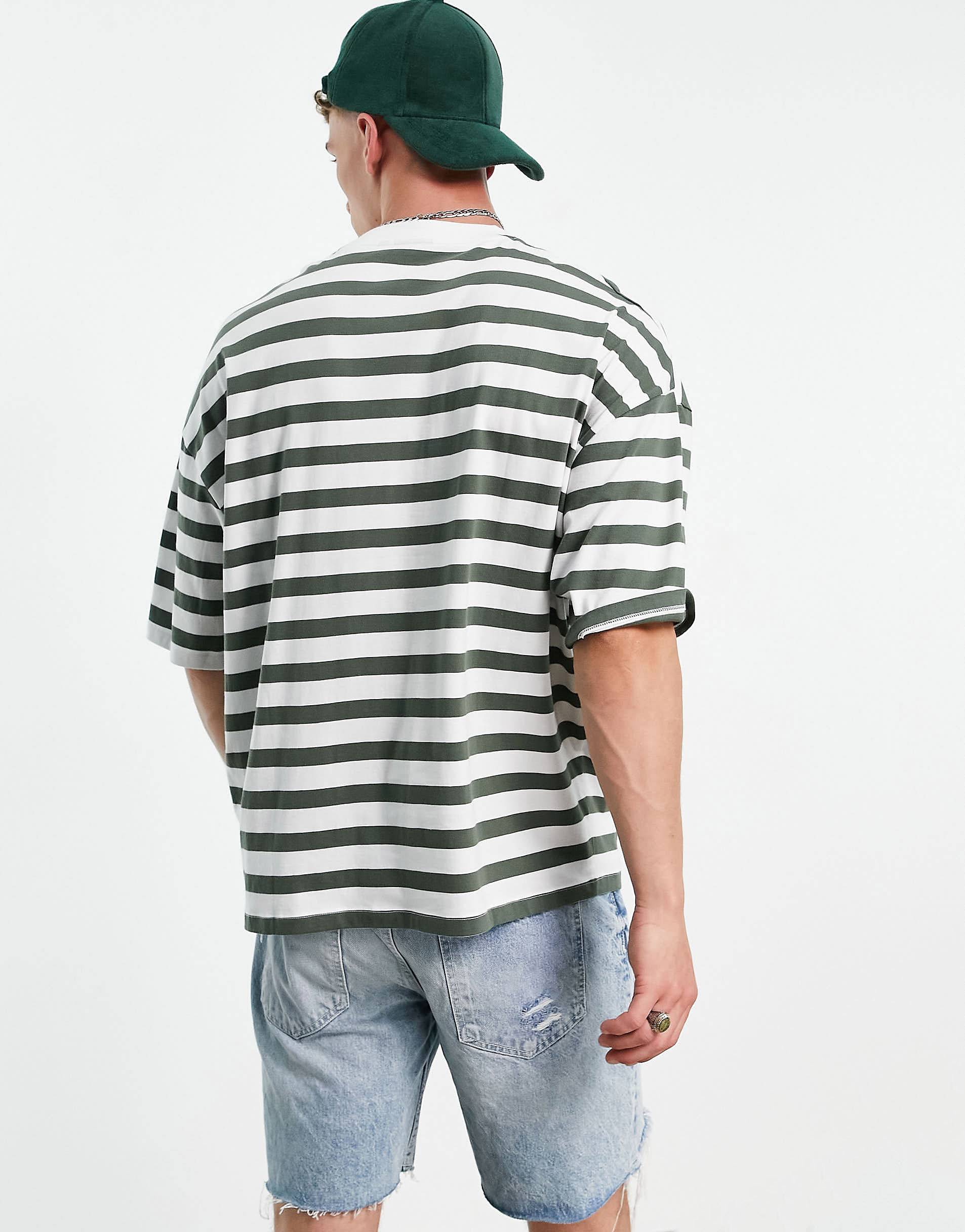 SAGE GREEN STRIPED T-SHIRT - MEN