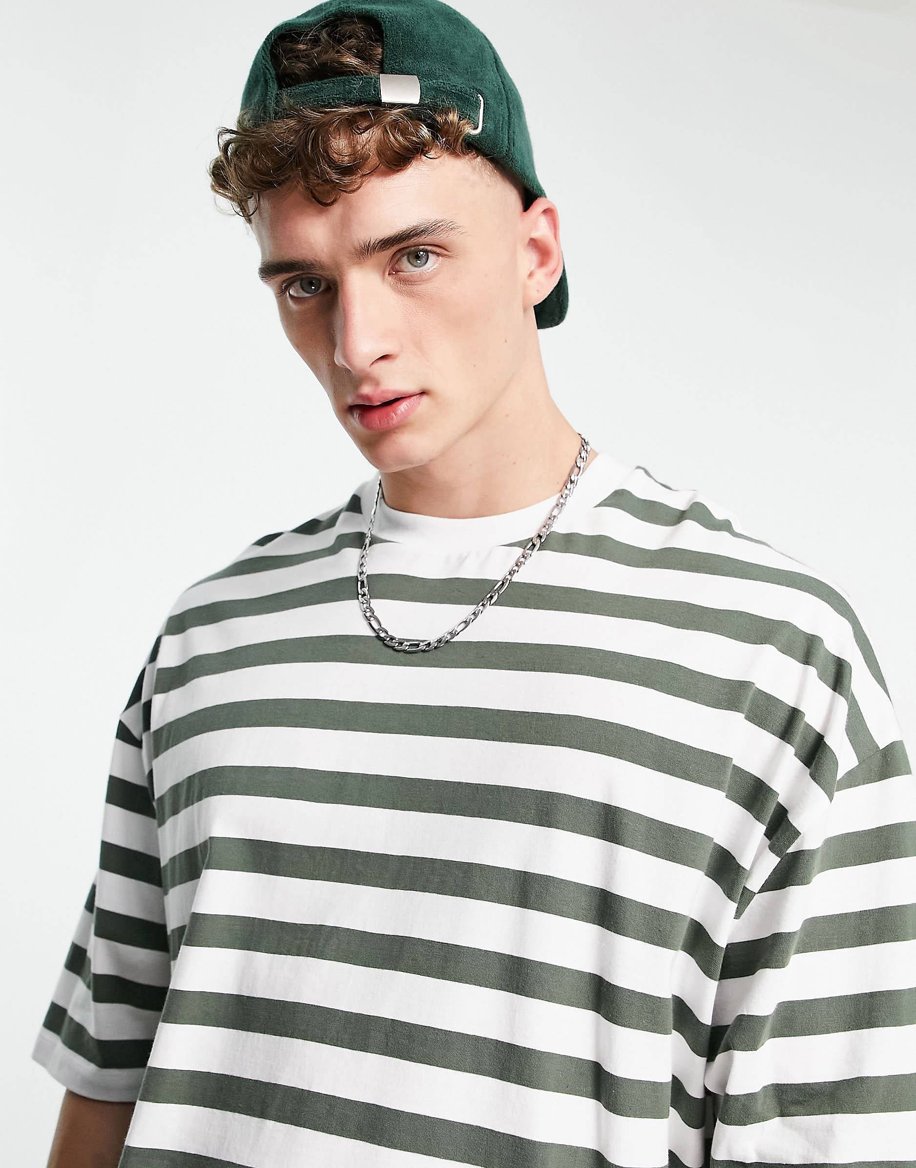 SAGE GREEN STRIPED T-SHIRT - MEN