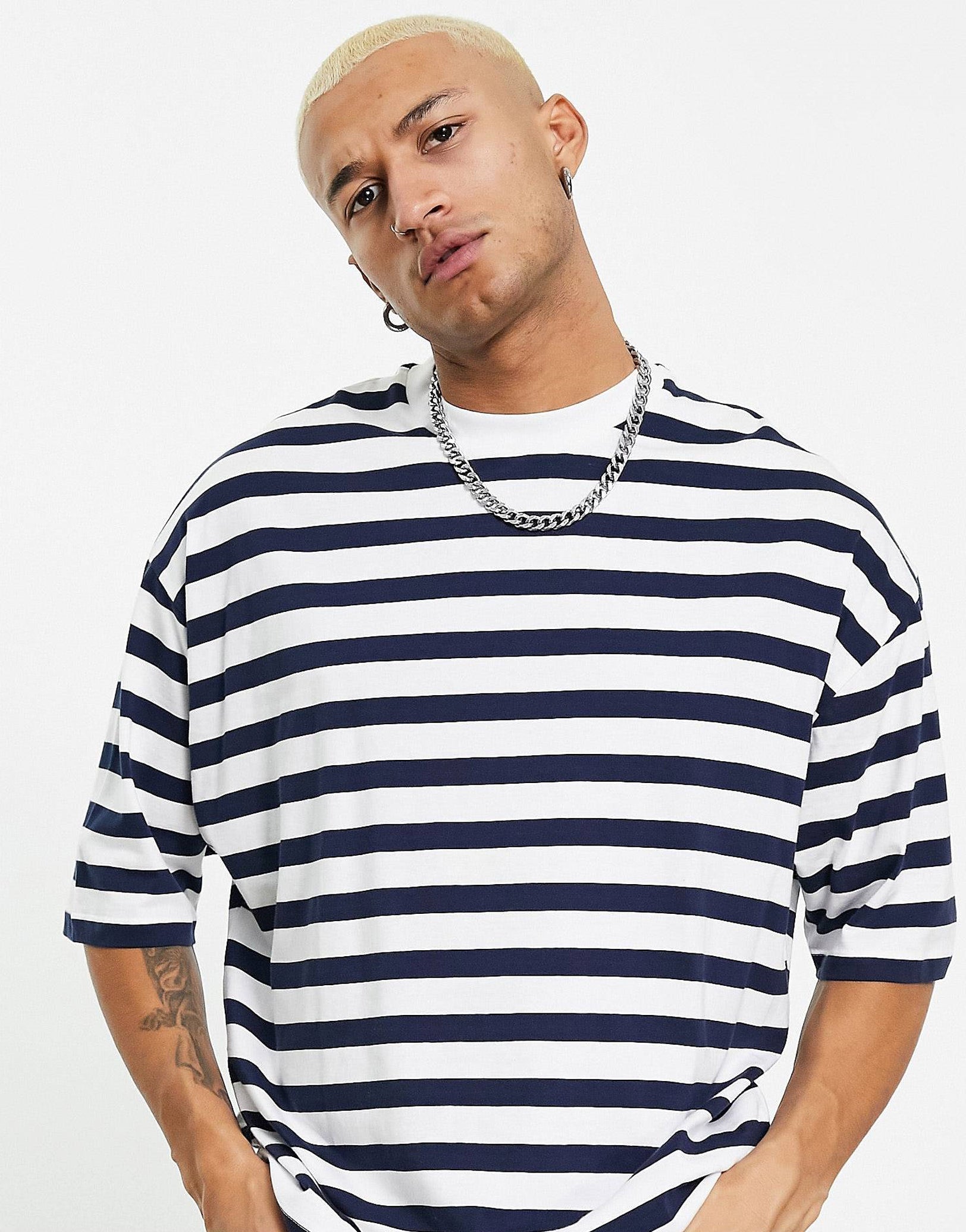 NAVY BLUE STRIPED T-SHIRT - MEN