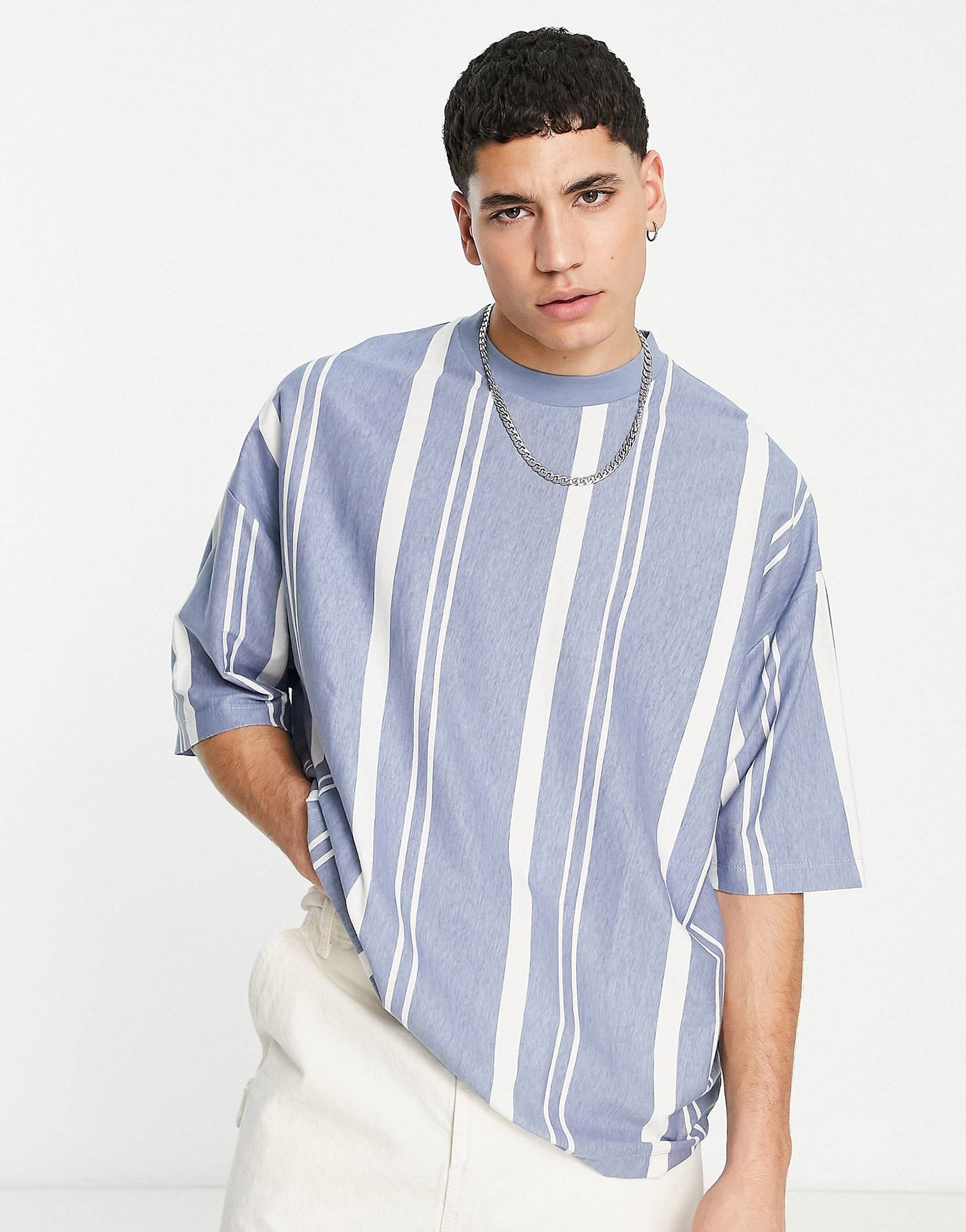 LIGHT BLUE STRIPED T-SHIRT - MEN