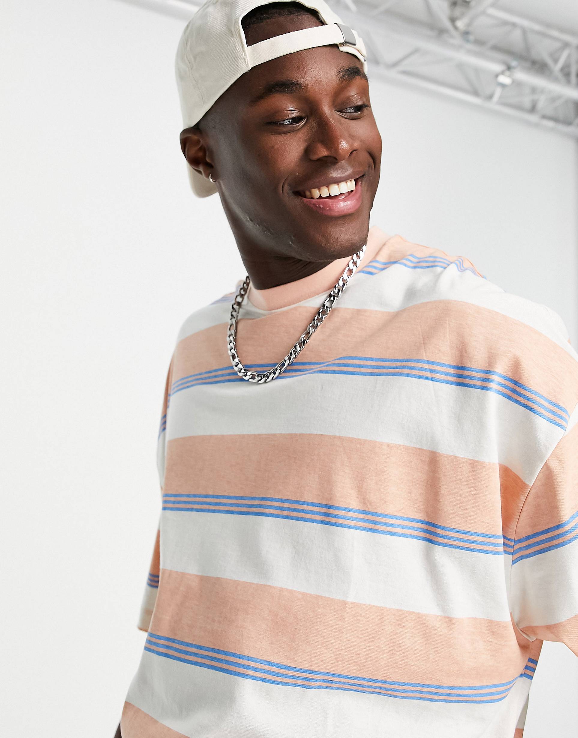 PEACH STRIPED  T-SHIRT -MEN