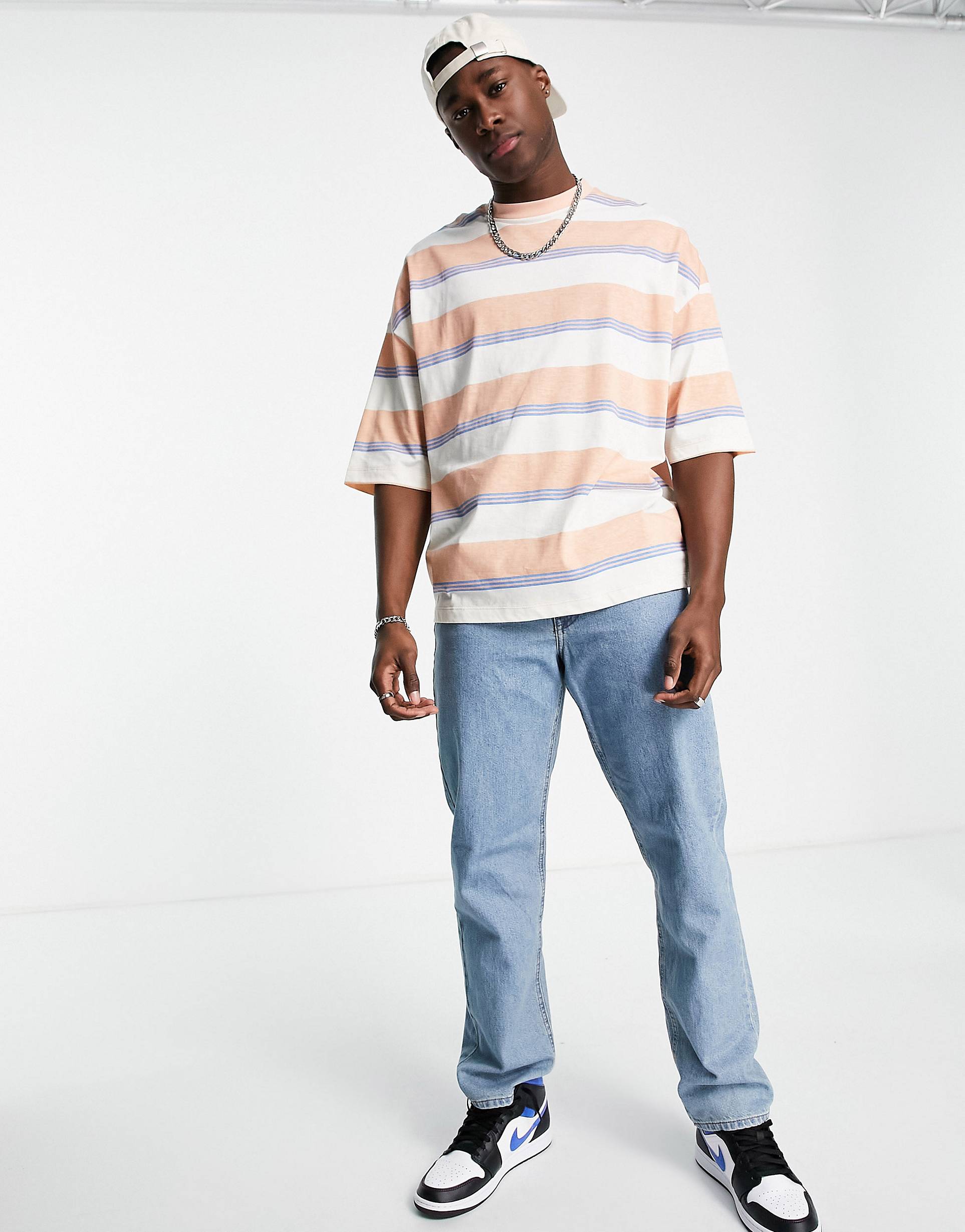 PEACH STRIPED  T-SHIRT -MEN