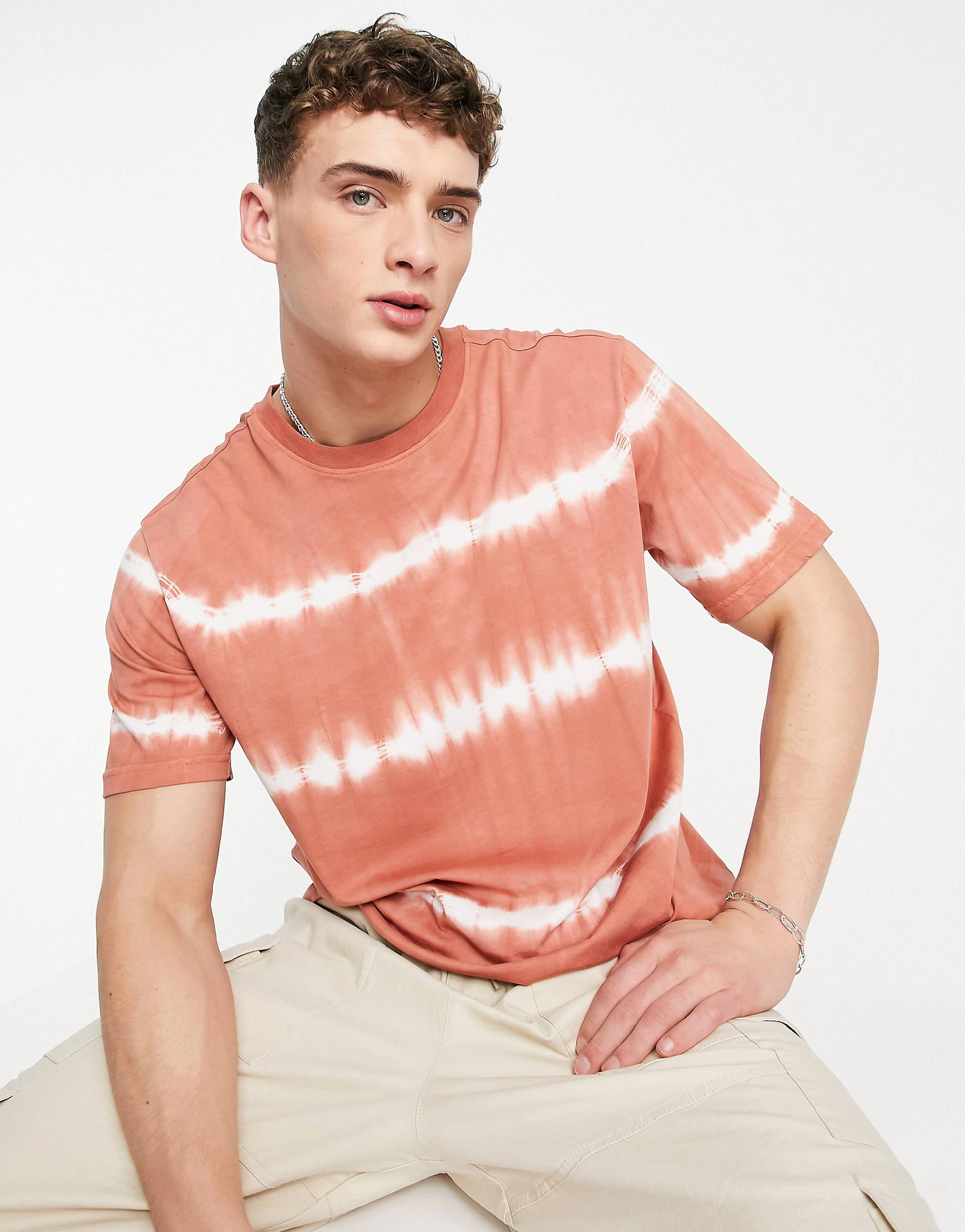 LIGHT ORANGE  WAVE STRIPED T-SHIRT - MEN