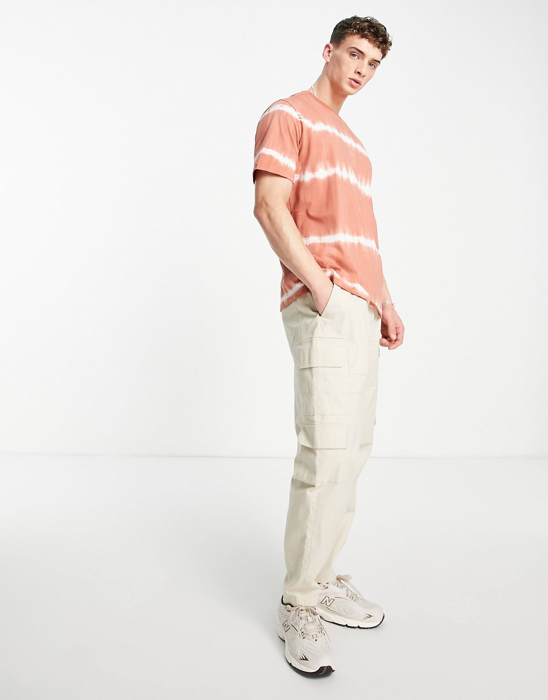 LIGHT ORANGE  WAVE STRIPED T-SHIRT - MEN