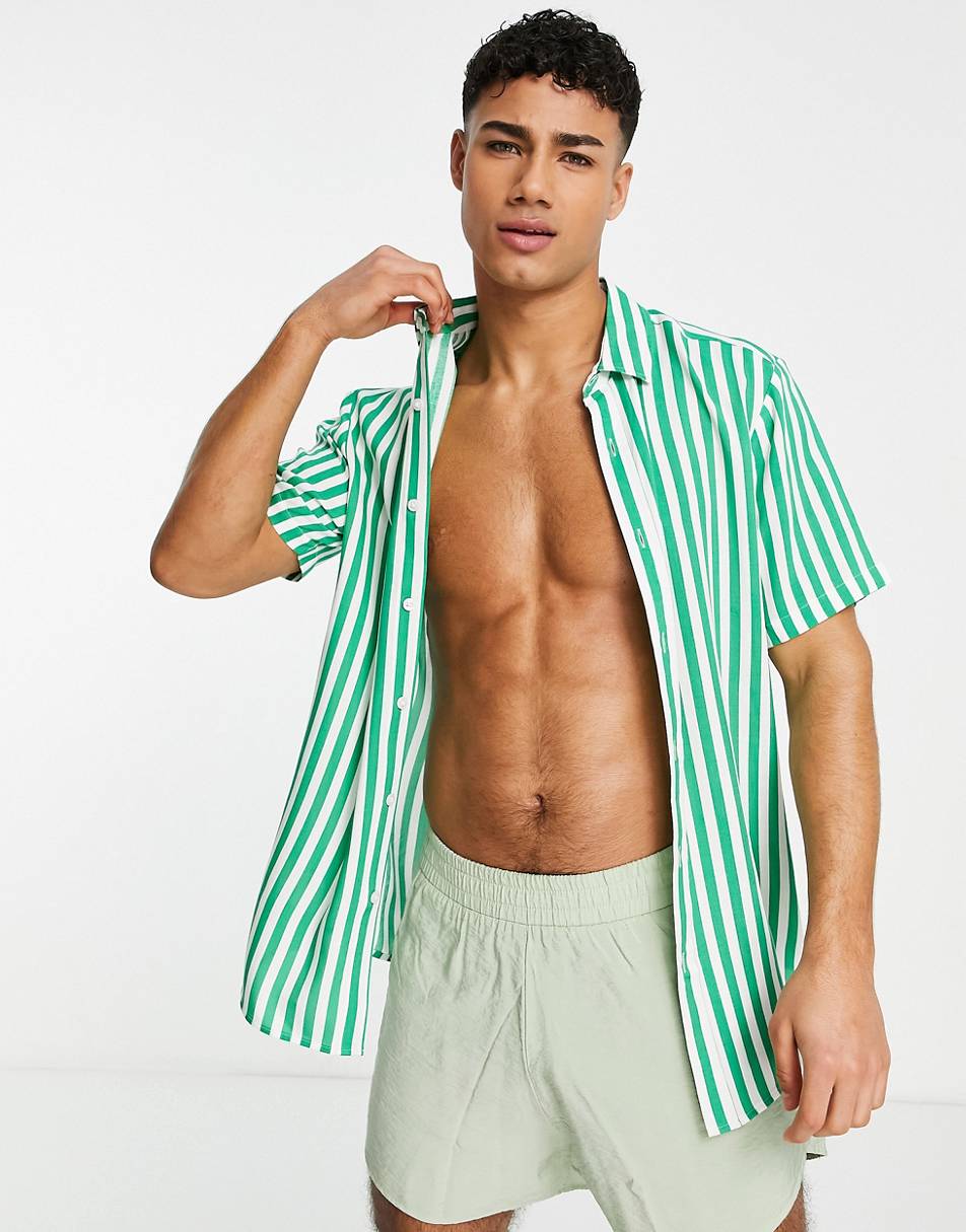 TEA GREEN STRIPED SHIRT - MEN