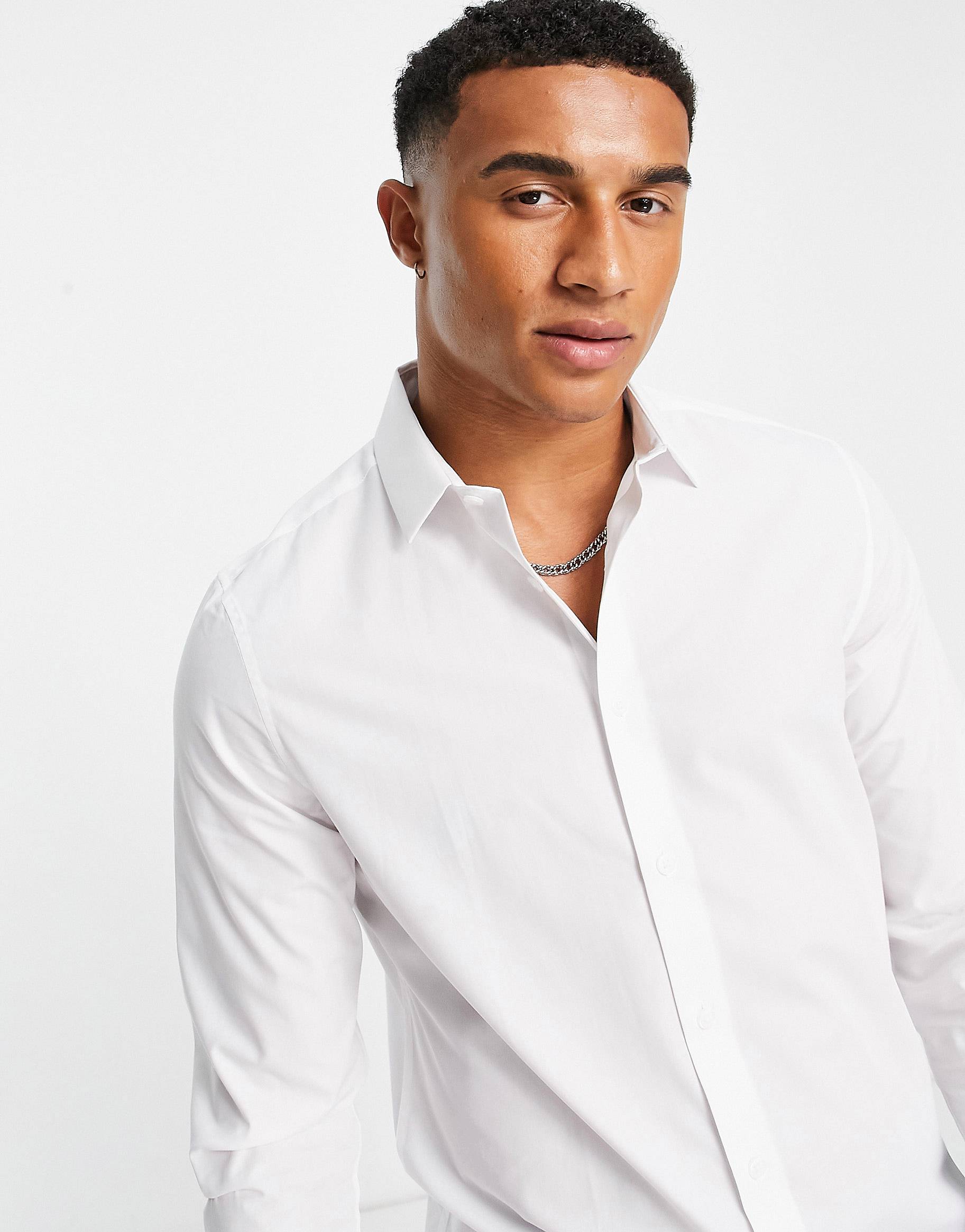 WHITE PLAIN FULL SLEEVE SHIRT - MEN