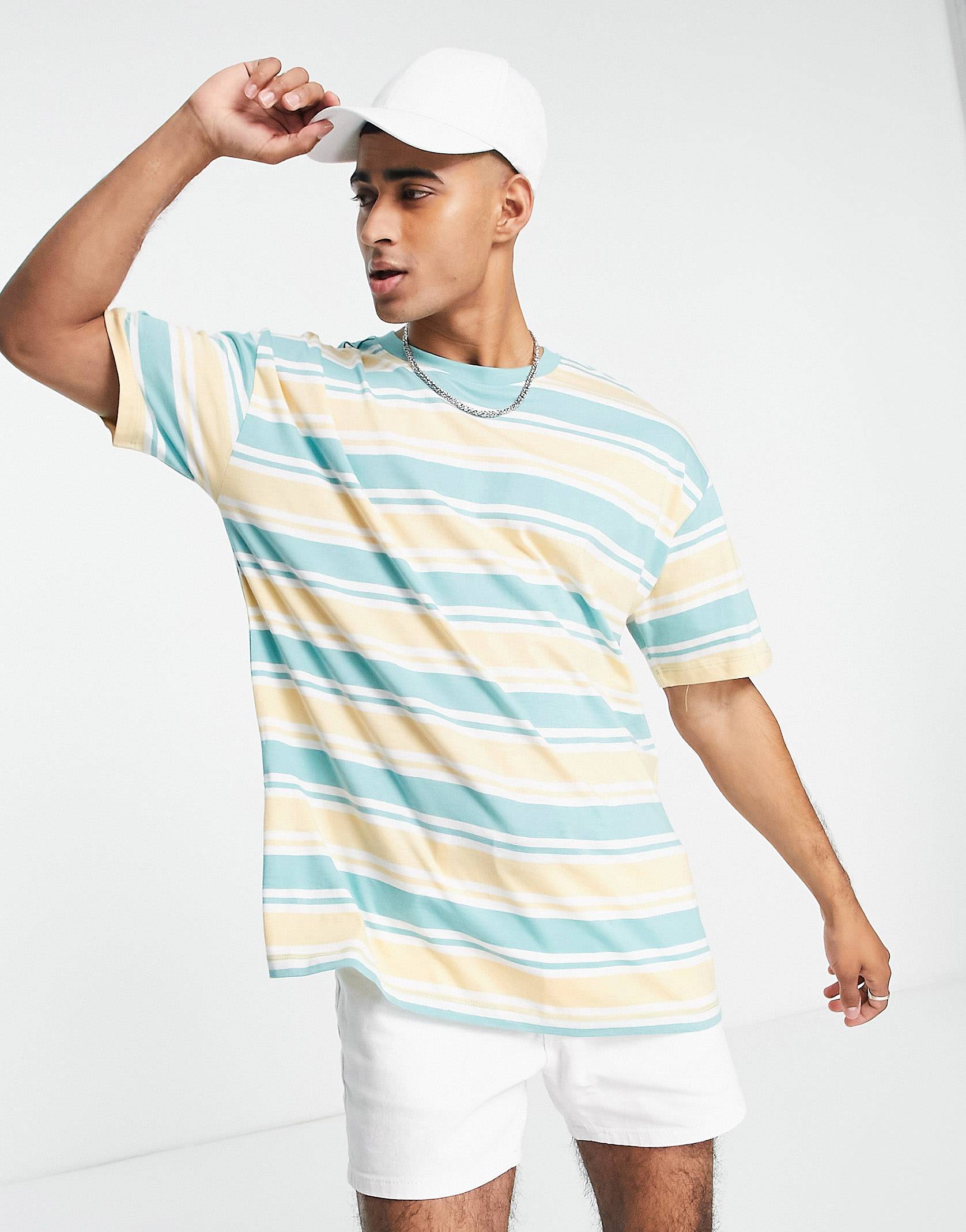 YELLOW & MINT STRIPTED T-SHIRT -MEN