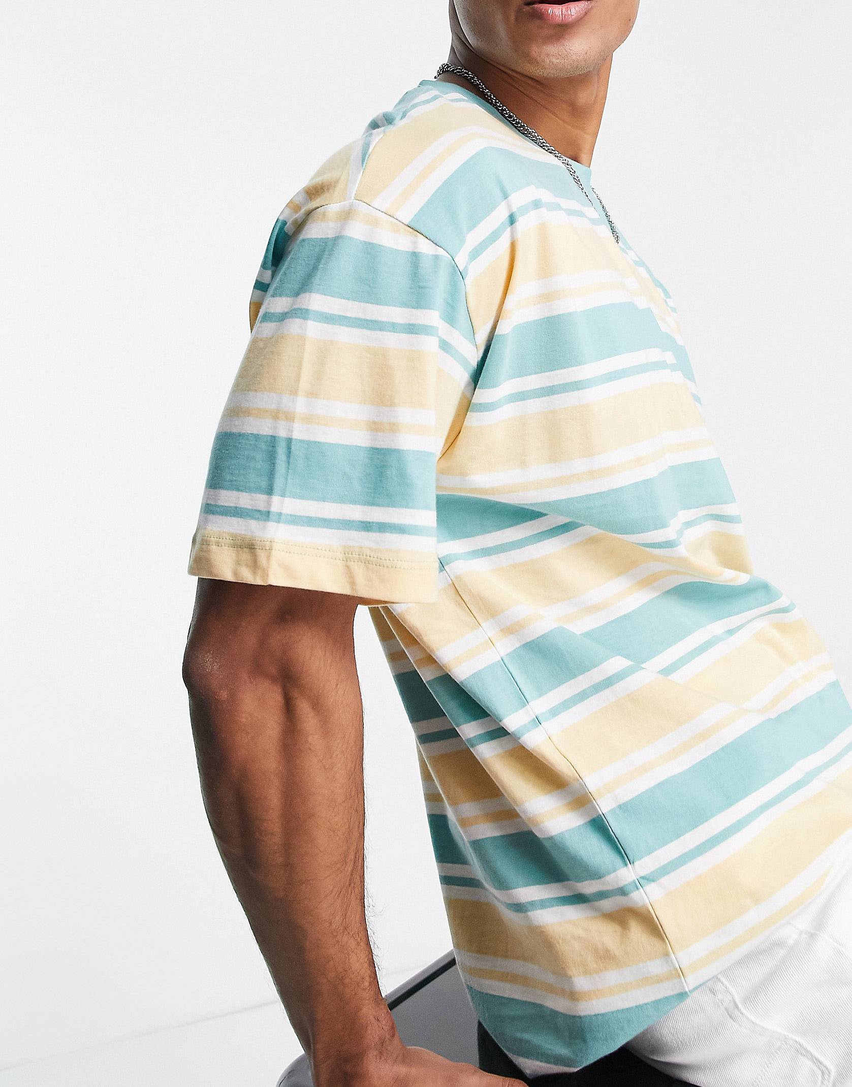 YELLOW & MINT STRIPTED T-SHIRT -MEN