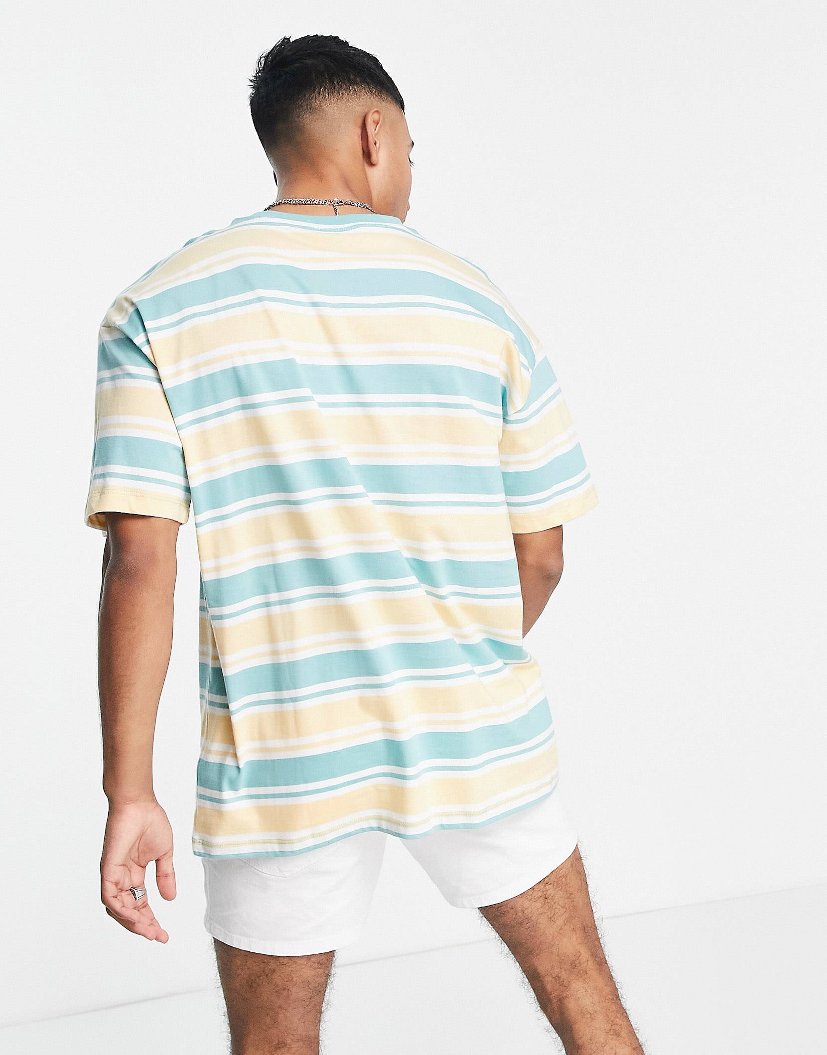 YELLOW & MINT STRIPTED T-SHIRT -MEN