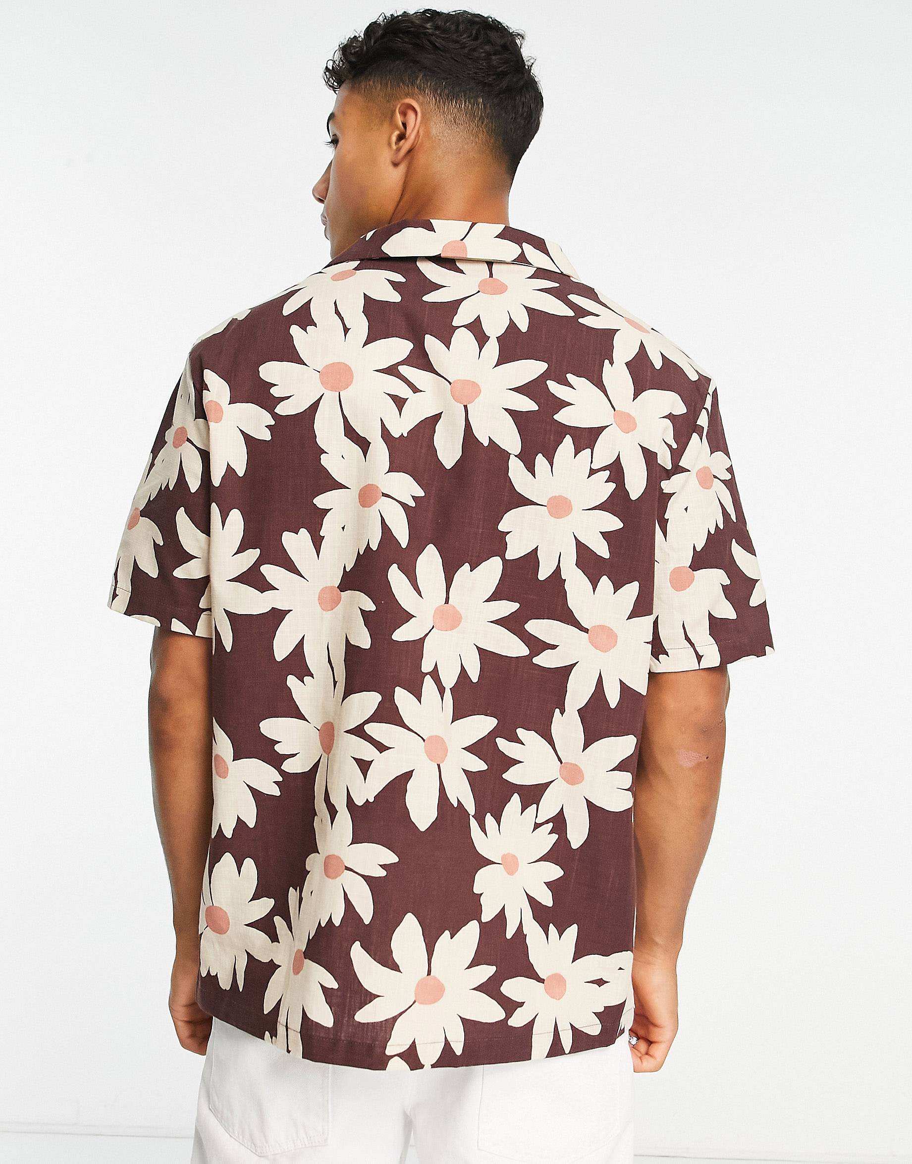 Brown Flower Pattern Shirt for Men