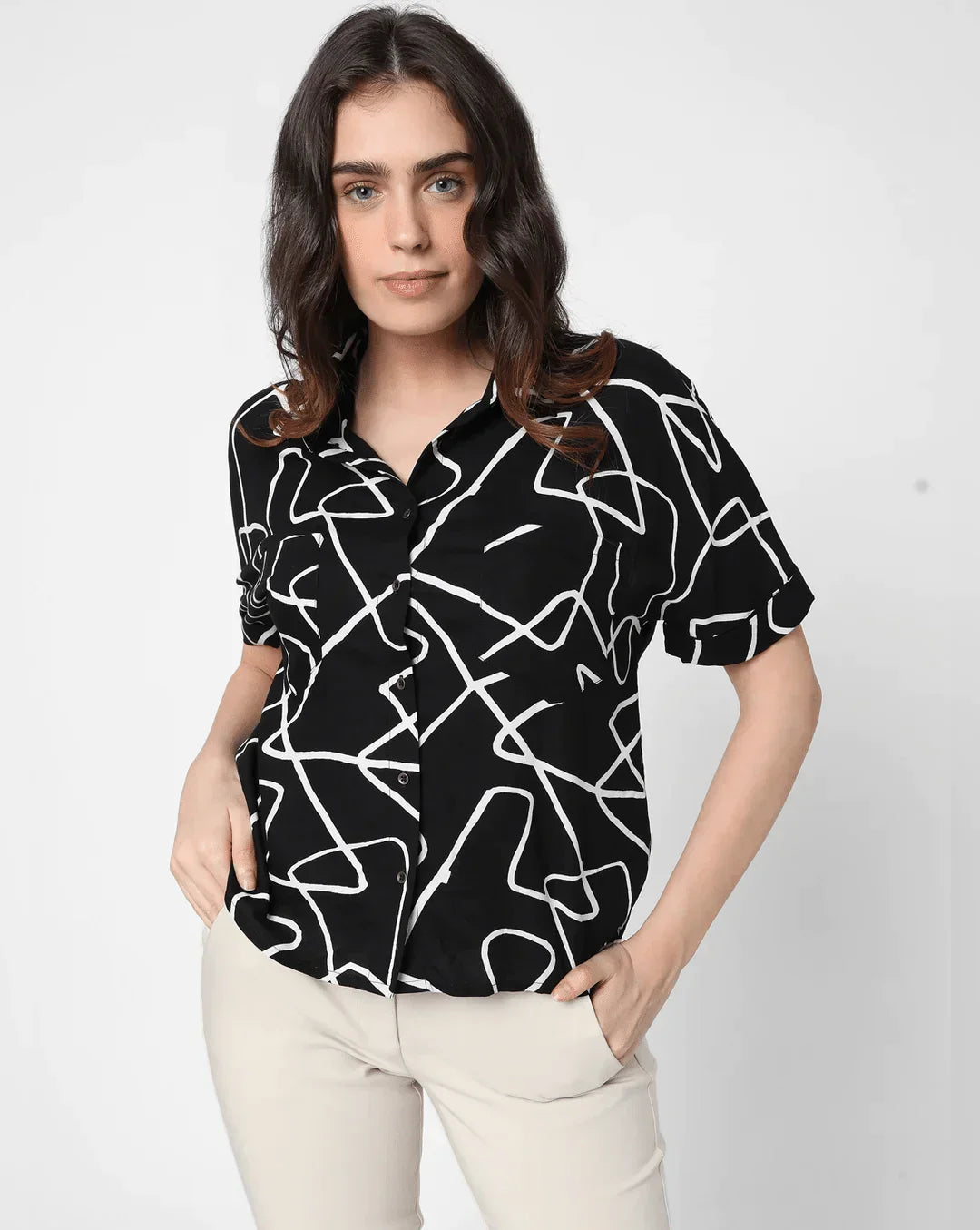 Black Lining Pattern Printed Shirt