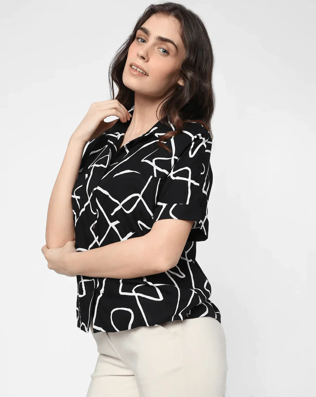 Black Lining Pattern Printed Shirt