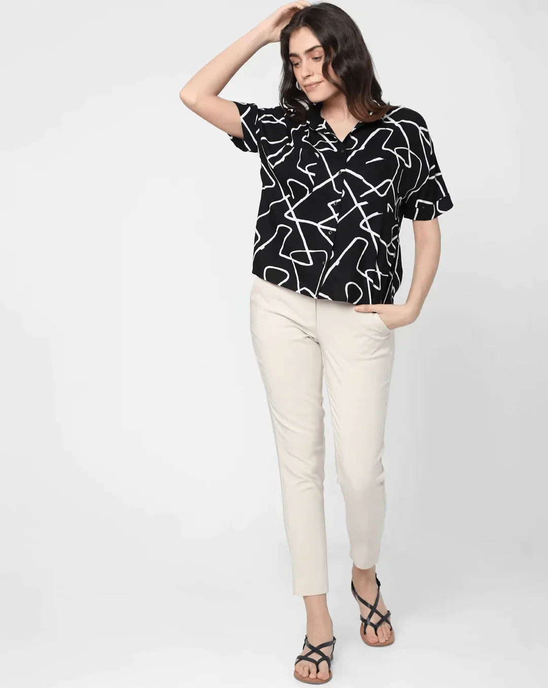 Black Lining Pattern Printed Shirt