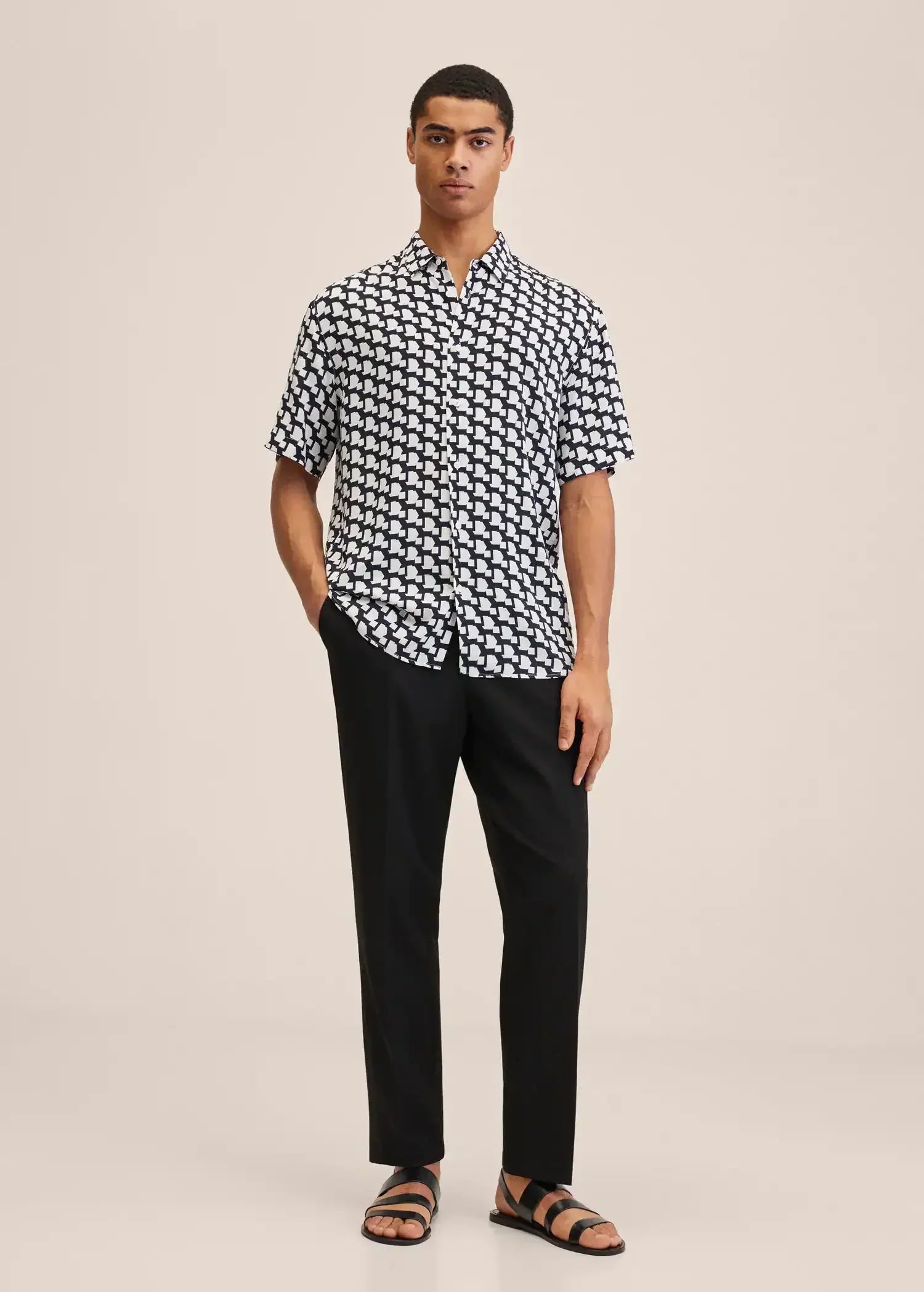 Printed Flowy Shirt Black For Men