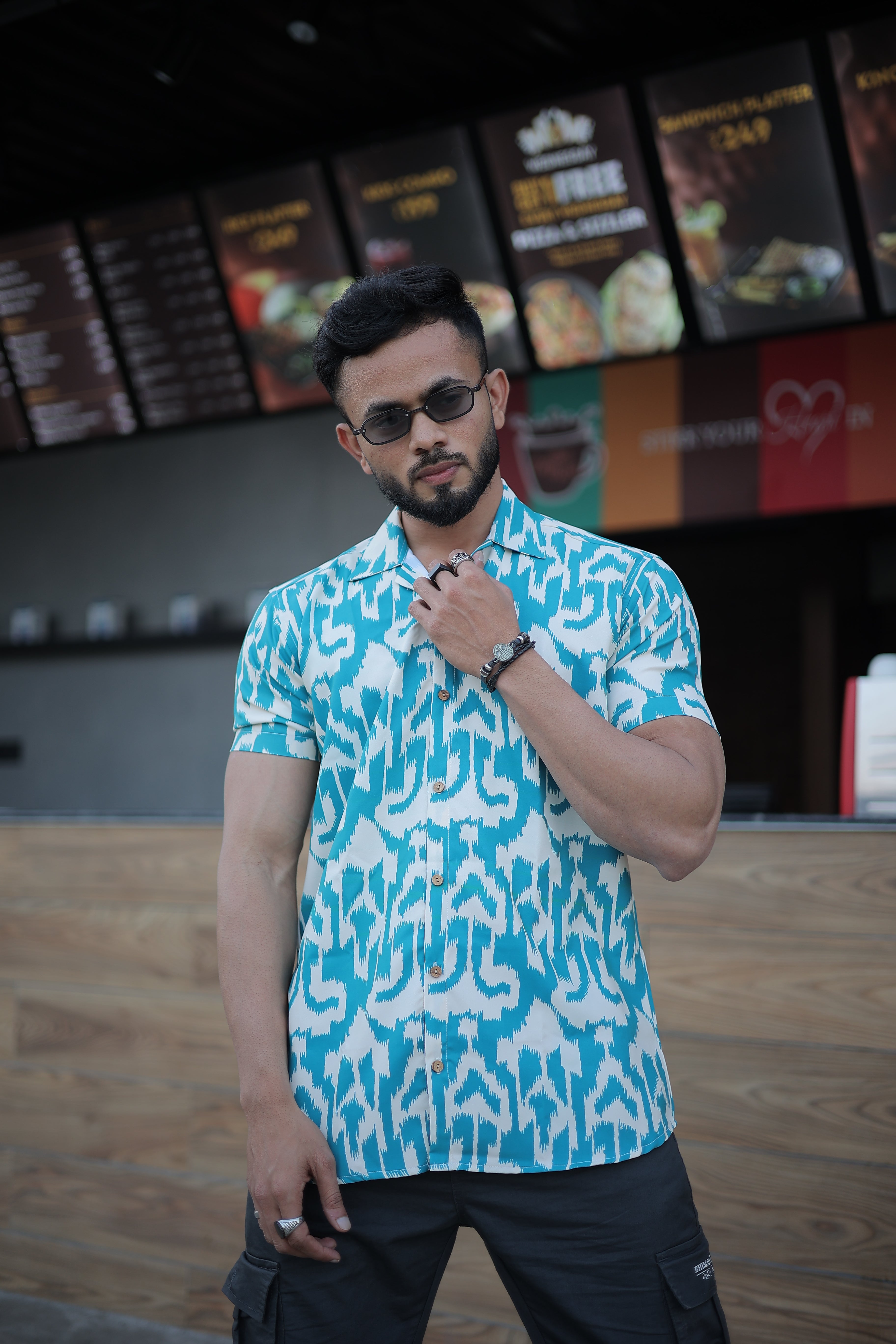 Blue Ethnic Pattern Printed Casual Shirt