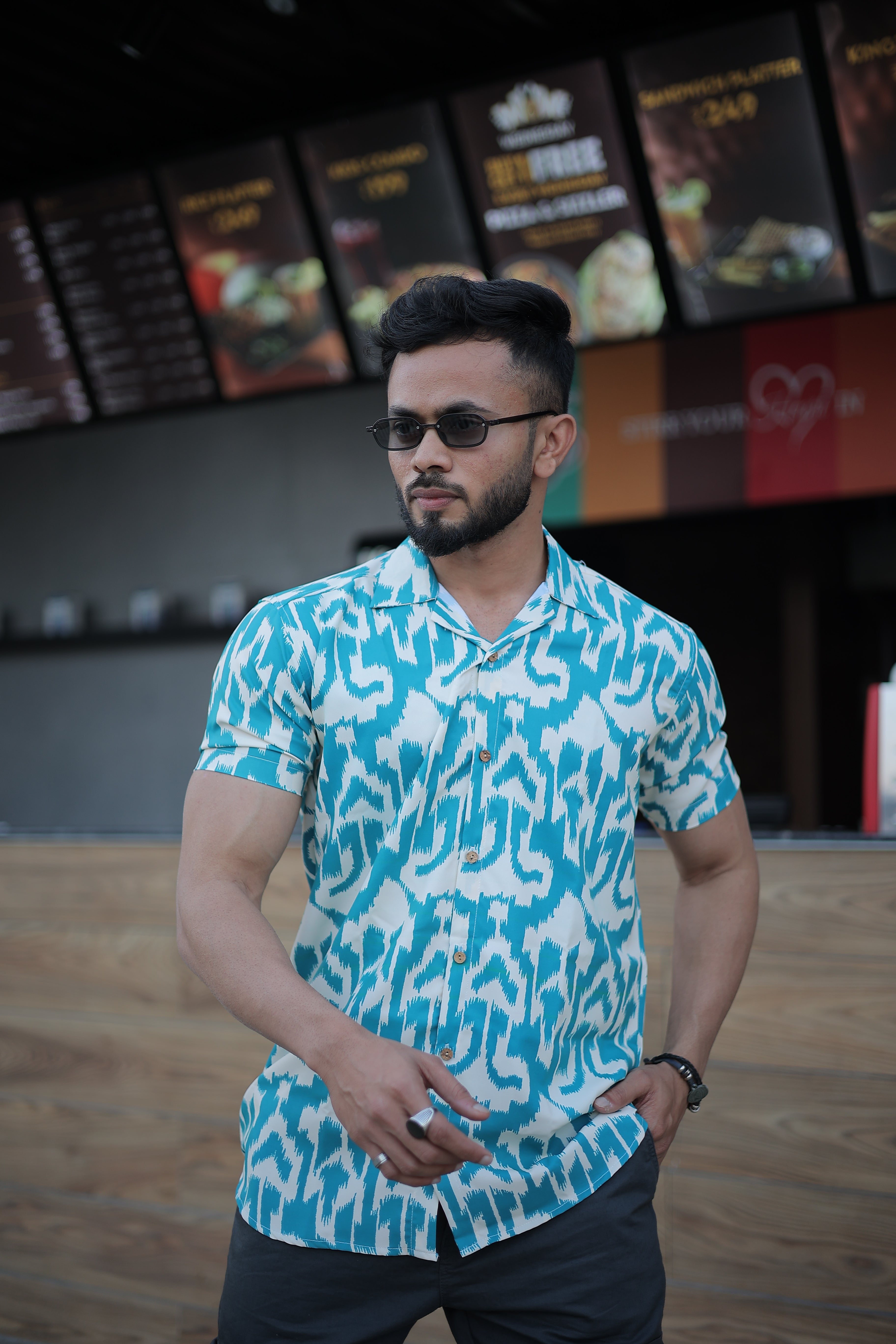 Blue Ethnic Pattern Printed Casual Shirt