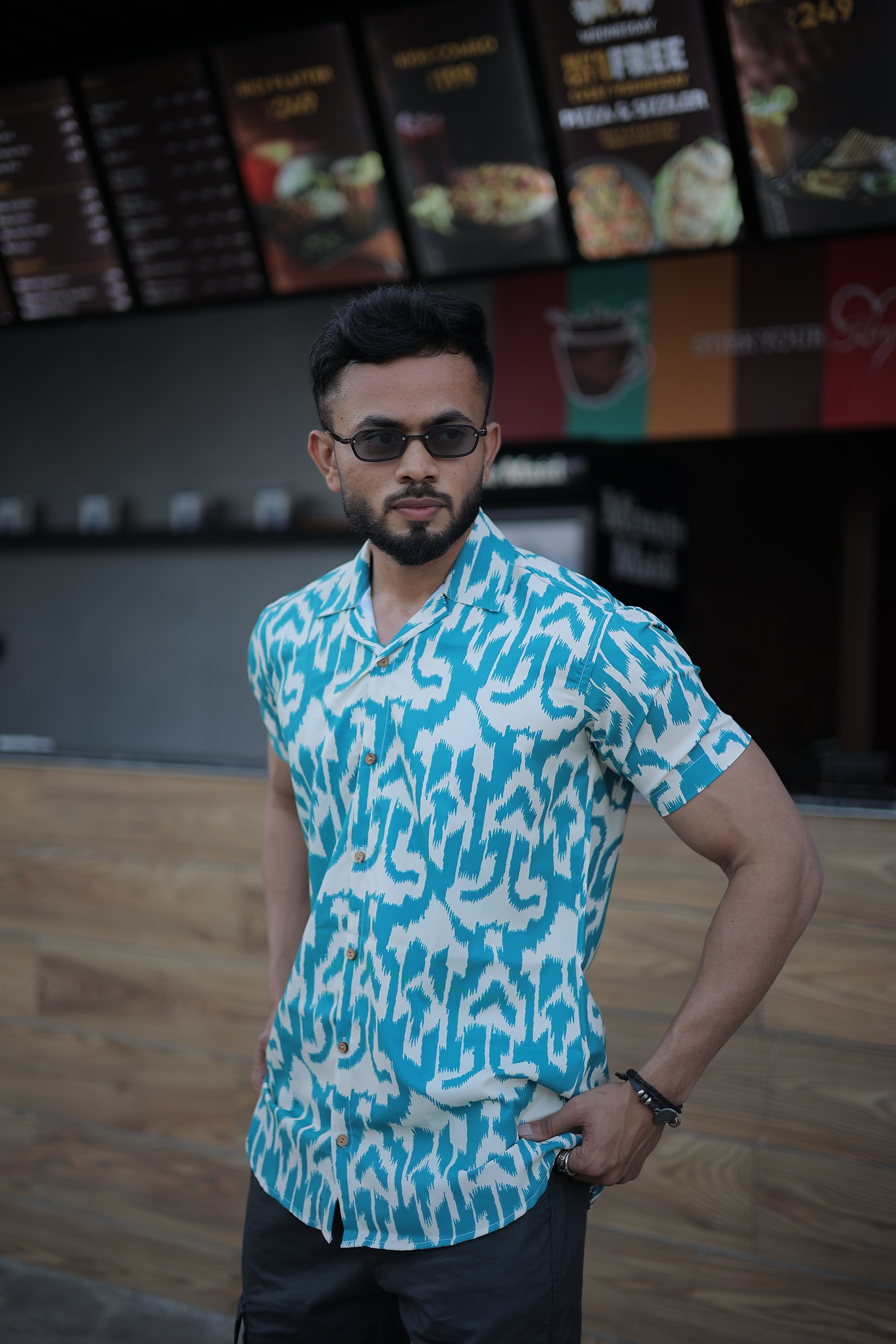 Blue Ethnic Pattern Printed Casual Shirt