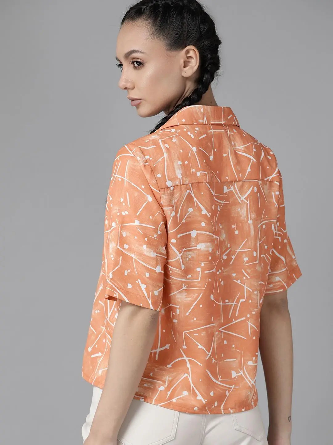 Orange Line Printed Shirt for Women