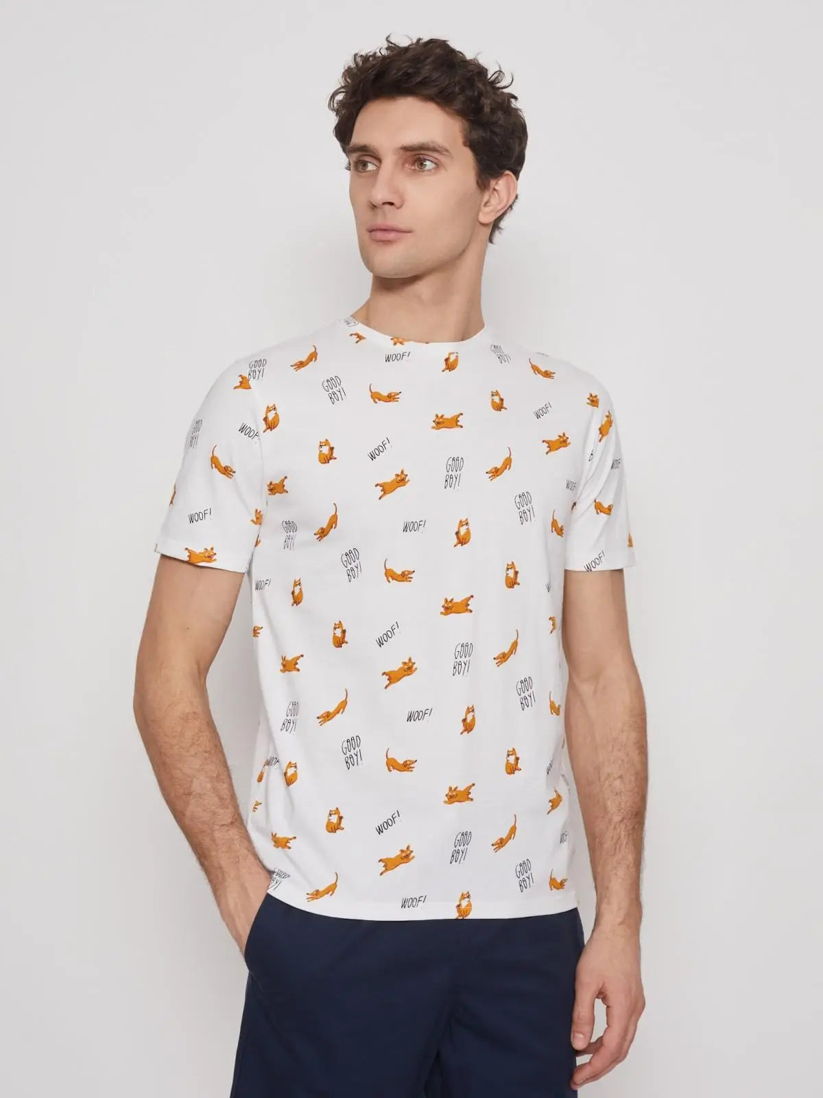 Woof Print Round Neck T-shirt For Men