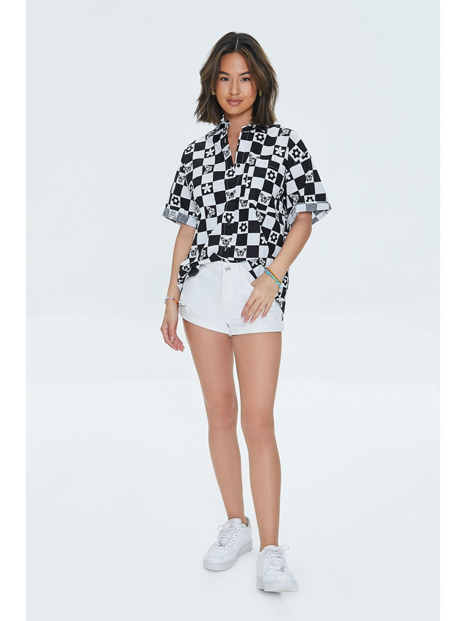 Box Pattern Half Sleeve Printed Shirt For Women