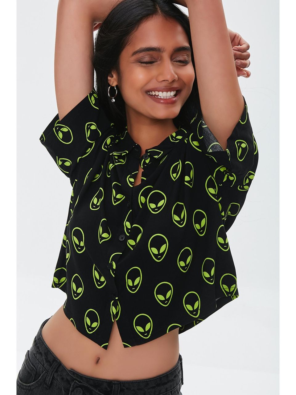 ALIEN BLACK PRINTED SHIRT -WOMEN