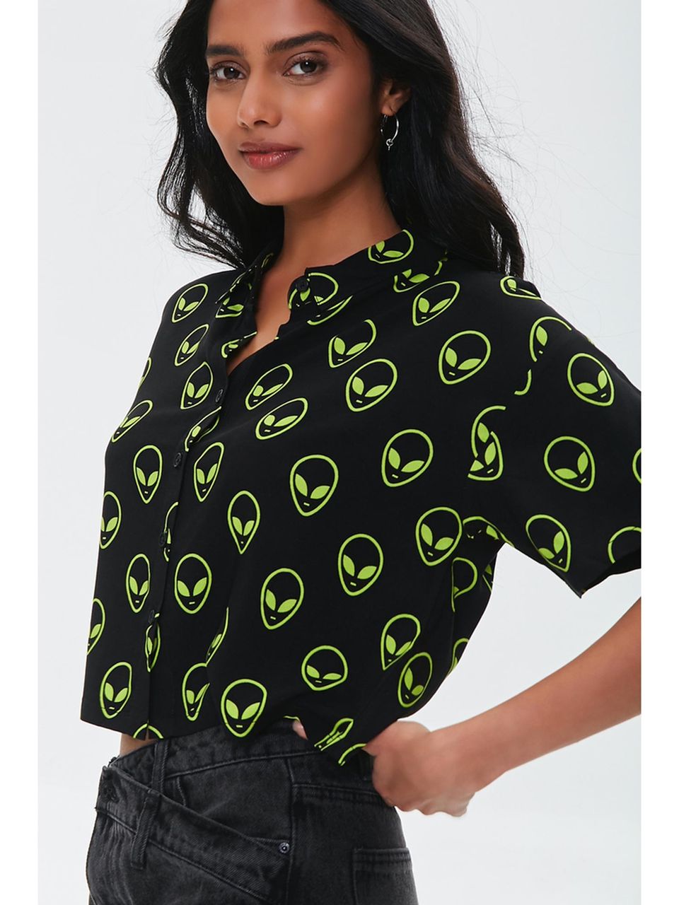 ALIEN BLACK PRINTED SHIRT -WOMEN