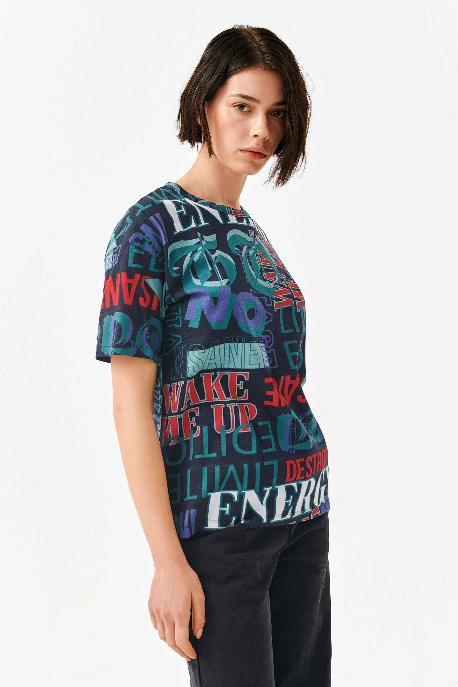 MULTI COLOR LETTER PRINTED T-SHIRT -WOMEN