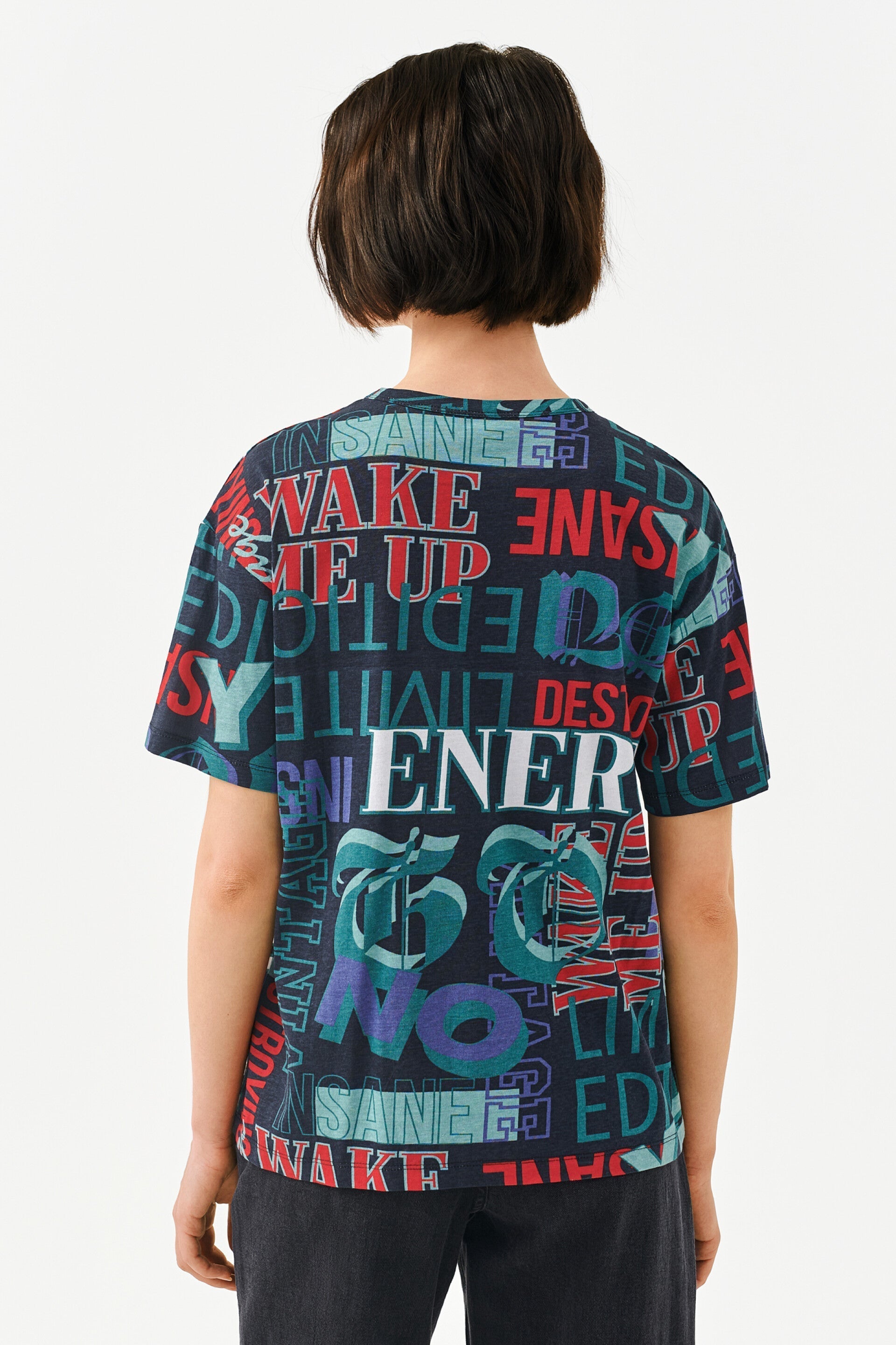 MULTI COLOR LETTER PRINTED T-SHIRT -WOMEN